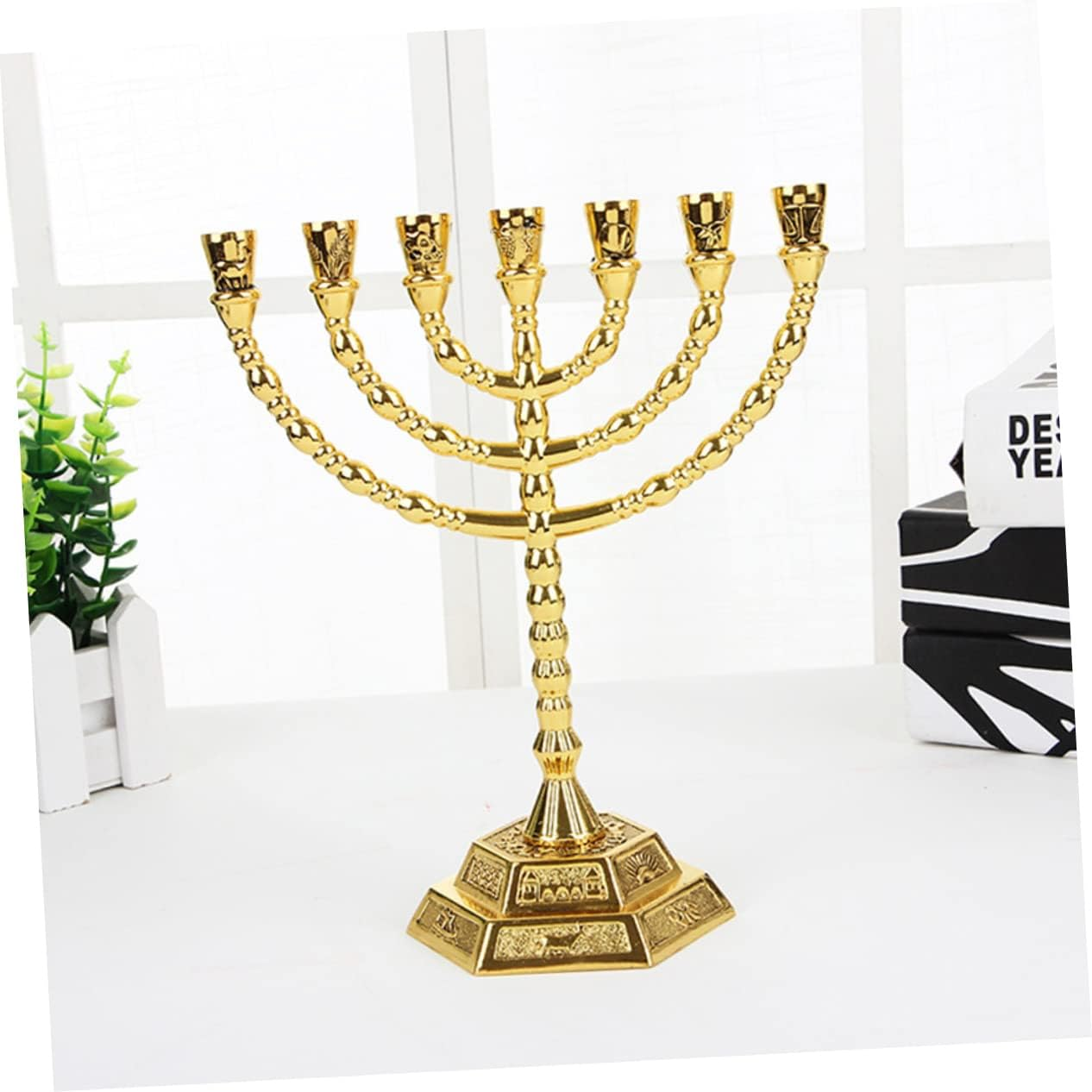 ADOCARN Hanukkah Menorah Branch Metal Candle Holder Simple Desktop Candlestick for Home Decoration Chic Design for Living Bedroom Party and Holiday Celebrations image number 5