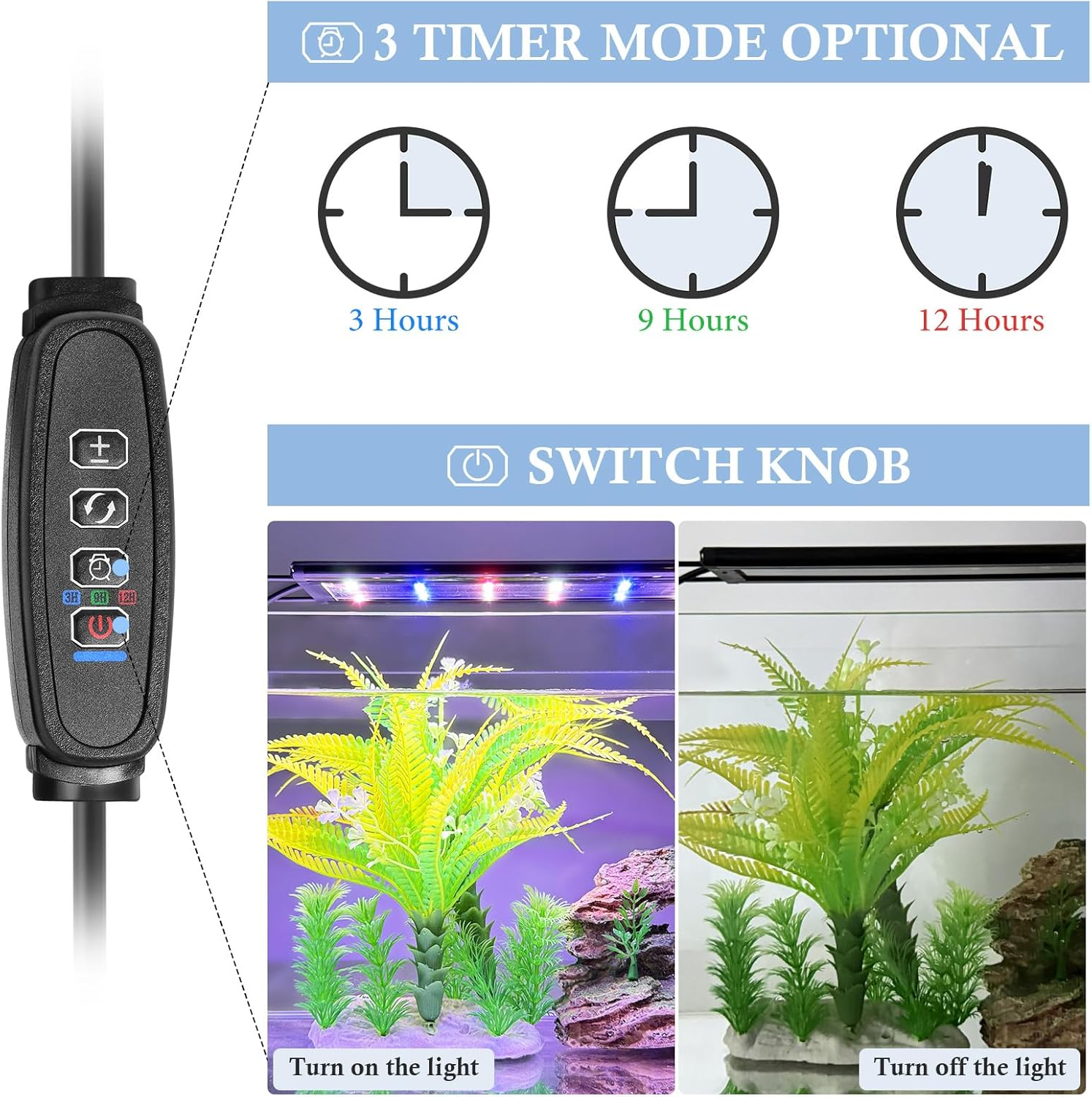USB Mini Aquarium LED Light, Full Spectrum Aquarium Light with Extendable Brackets, Adjustable Aquarium Plant Light with External Controller, for Freshwater Tank (21-33CM)