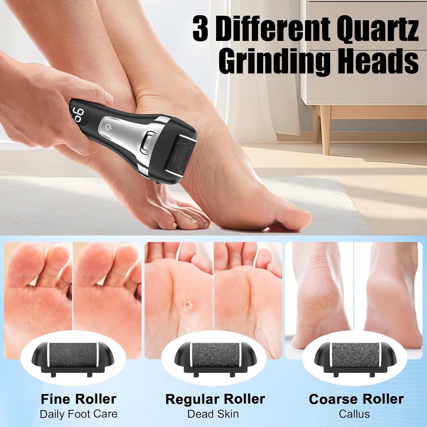 Electric Callus Remover, Foot Care Set with 9 Replacement Rollers, 2 Gears, Callus Remover, Pedicure, Callus File, Callus Remover for Foot Care (Black-9)
