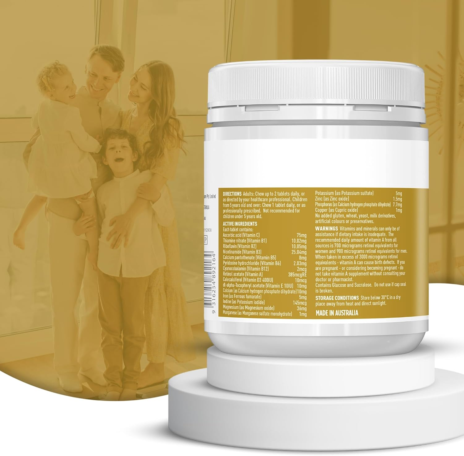 Healthy Care Family Multivitamin Chewable Tablets - Complete Daily Nutritional Support - Premium Dietary Supplement - All-Natural Ingredients - 200 Tablets image number 5