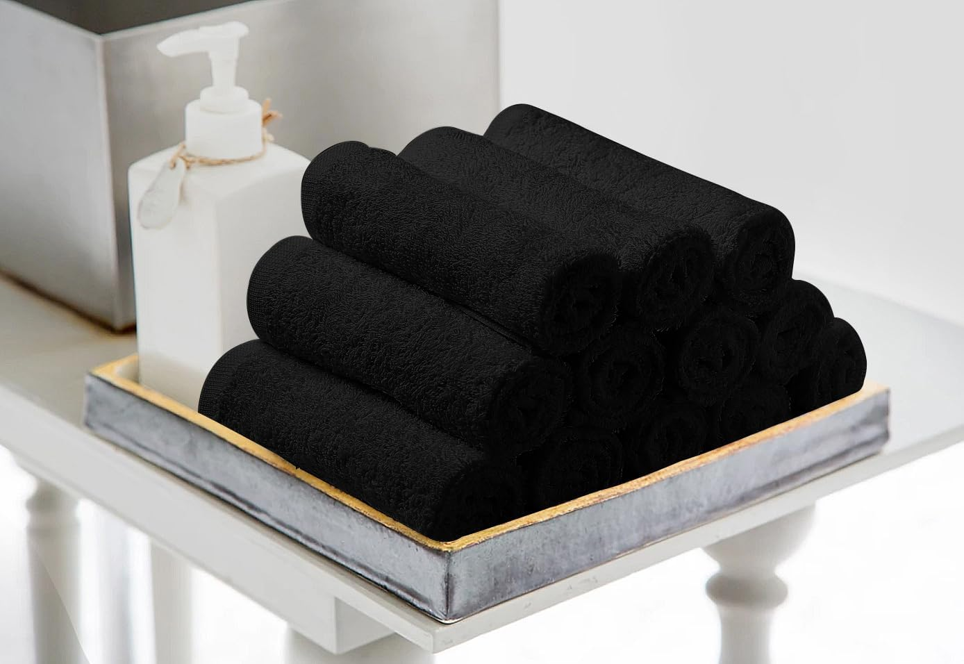Avalon Salon Towels &ndash; 24 Pack Black Hand Towels 100% Cotton Spa Towels &ndash; 16X27 Inches Highly Absorbable Facial Towels Gym Towels Hair Towels and Face Towels Bulk Small Towels (Not Bleach Proof)
