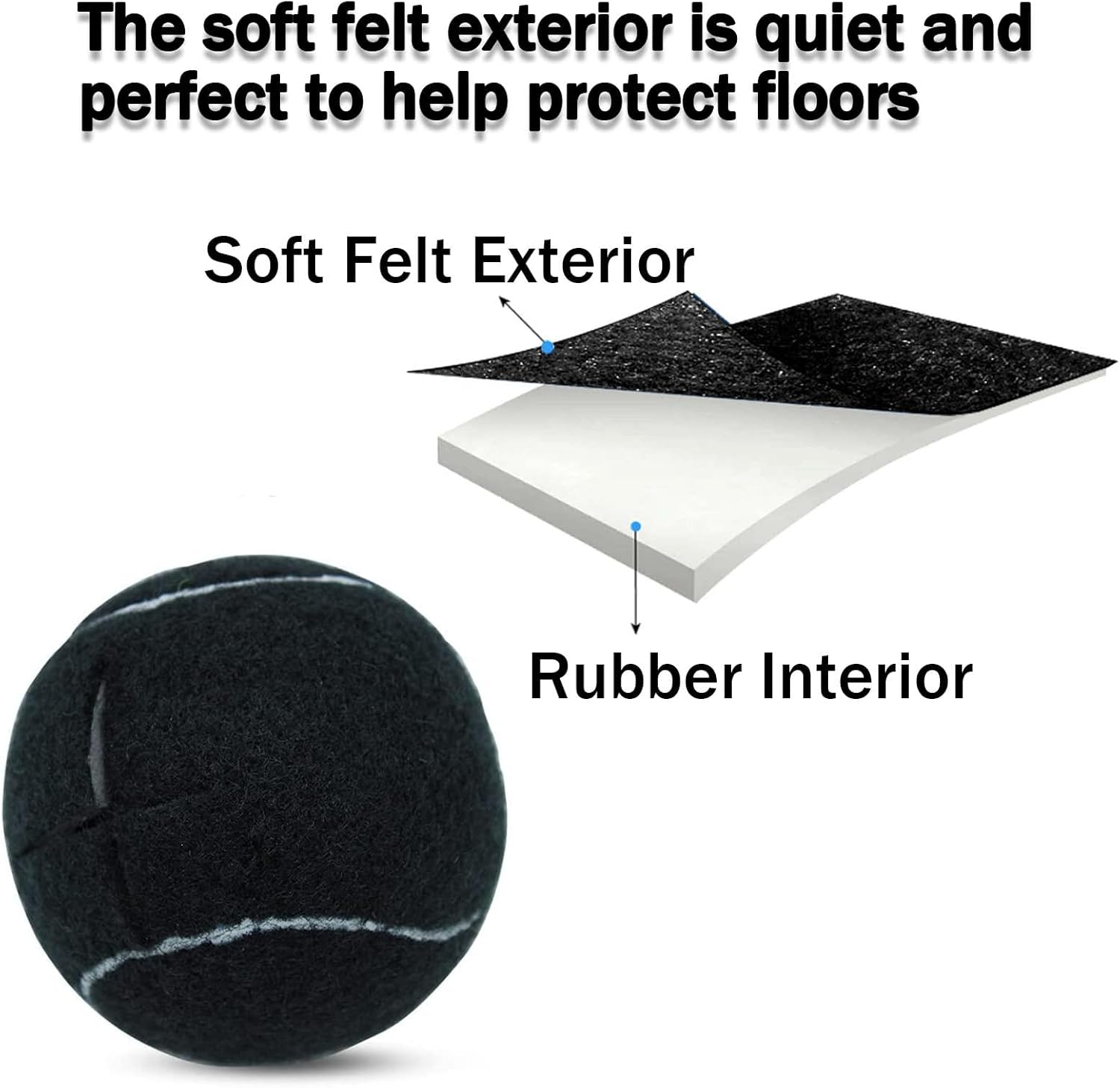 Magicorange 4 PCS Precut Walker Tennis Balls for Furniture Legs and Floor Protection, Heavy Duty Long Lasting Felt Pad Glide Coverings (Black) image number 3