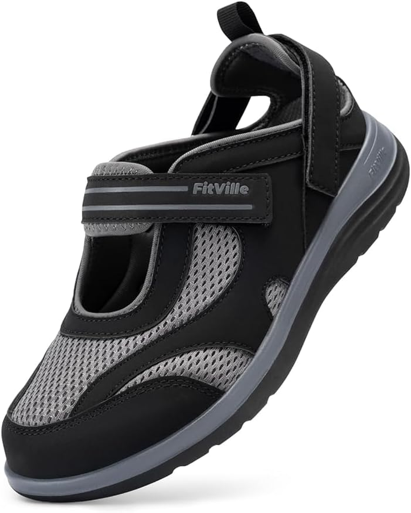 Fitville Women'S Diabetic Shoes Extra Wide Width Sandals, Ladies Adjustable Lightweight Mary Jane Flats Arch Support Orthopedic Shoes for Swollen Feet Plantar Fasciitis