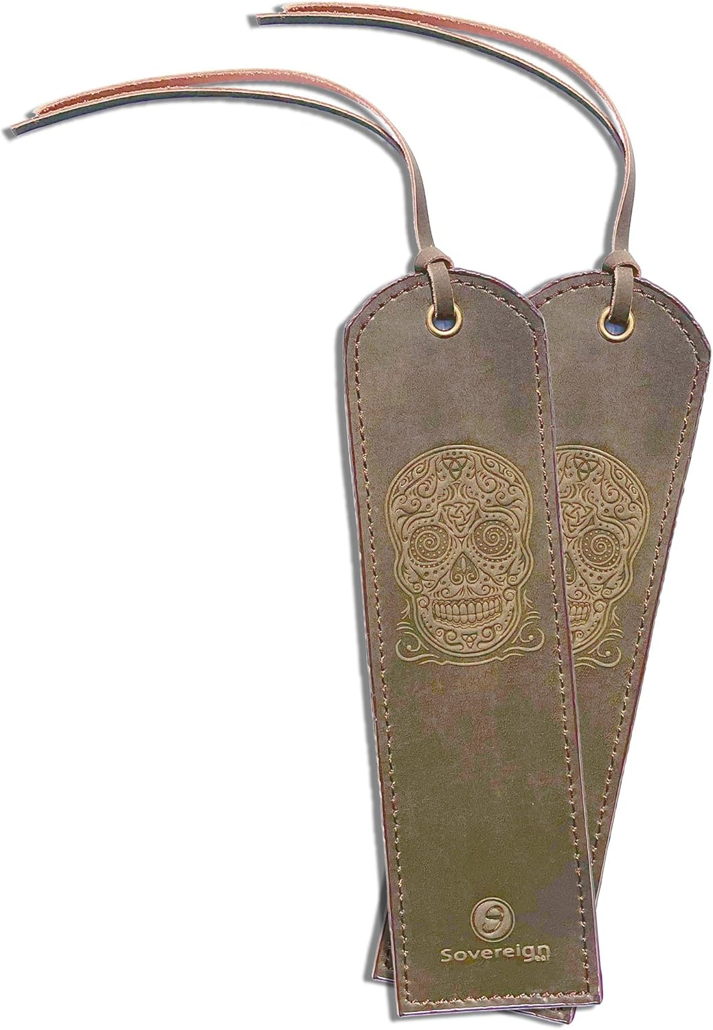 Leather Bookmark Handmade with Sugar Skull Design - 2 Genuine Leather Book Marks for Reading - Unique Bookmarks for Men Women Girls | Gothic Book Lover Gifts for Bookworms Relatives and Friends