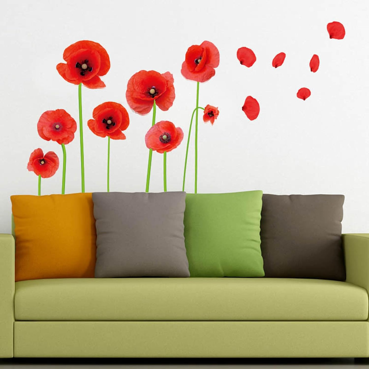 Maydahui Red Poppy Flower Wall Decals Beautiful Floral Wall Stickers (24 X 55 Inch) Peel and Stick Removable Art Mural Decor for Bedroom Living Room TV Sofa Background image number 1