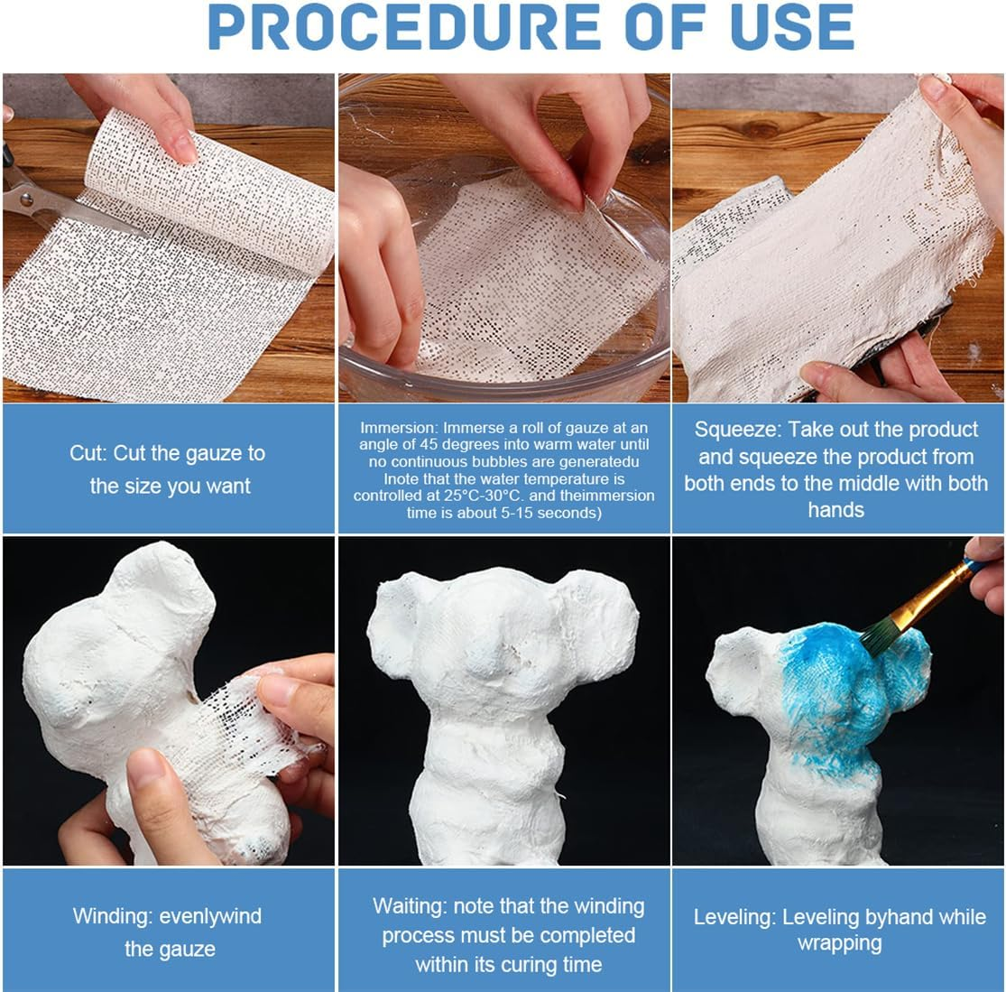 Plaster Cloth Gauze Plaster Bandage Roll Pack of 6 White Bandages Wrap Belly Casting Kit for Body Casts Craft Projects Mask Making Scenery Molds, 6 Inch X 106 Inch image number 1