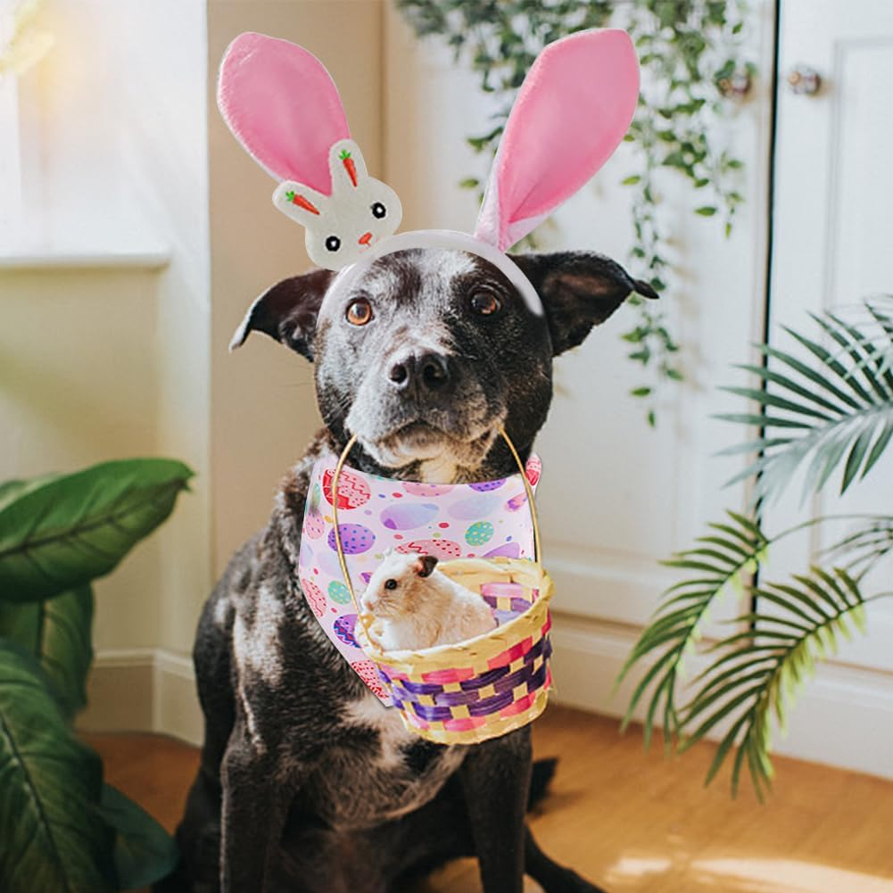 Durdiiy Dog Ear Headband+Easter Dog Bandanas, Cute Bunny/Carrot Ear Hairband+Easter Egg Pattern Easter Dog Scarf Triangle Bibs Pet Kerchief Bandana,Easter Party Puppy Headwear Supplies for Dog Cat (B)