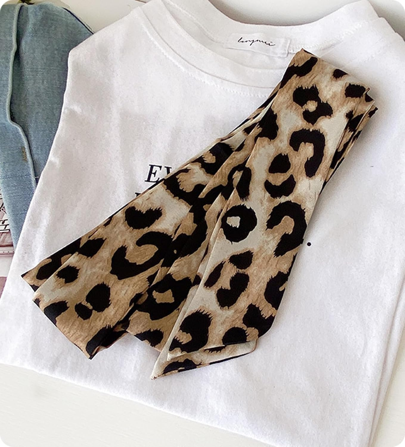 WENLOOY Women Skinny Scarf Belt,Ribbon Scarf Long Skinny Satin Belt Sash Necktie Neck Scarf Choker for Women - A Leopard A image number 4