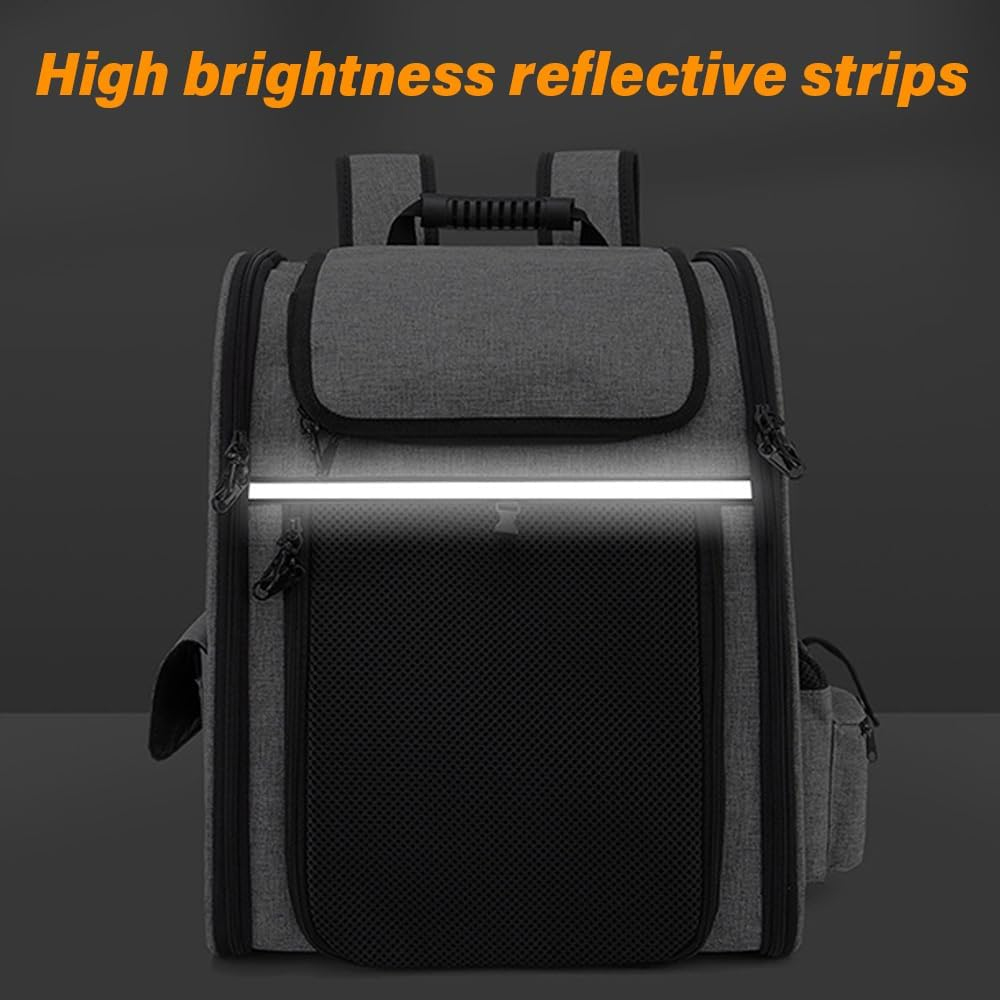 Portable Cat Backpack with Breathable Mesh Pet Backpack Large Capacity Expandable Backpack for Small Dogs, Puppies, Medium Cats, Suitable for Hiking, Camping, Outdoor Activities. (Fluorescent Green) - Grey image number 3