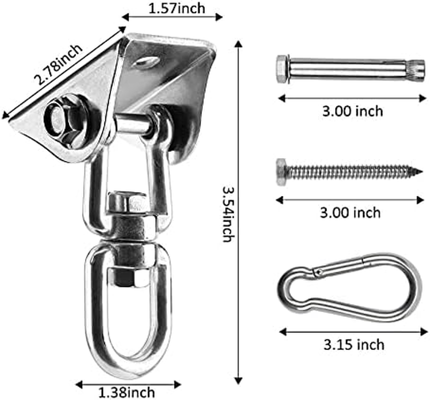 Heavy Duty Swing Hanger Hook, 360&deg; Swivel Swing Hook with 4 Screws for Porch Yoga Seat Hammock Sandbag Indoor Outdoor Stainless Steel Swivel Hook Fixing Plate Boxing Sandbag Hanging Chair Fixing image number 6