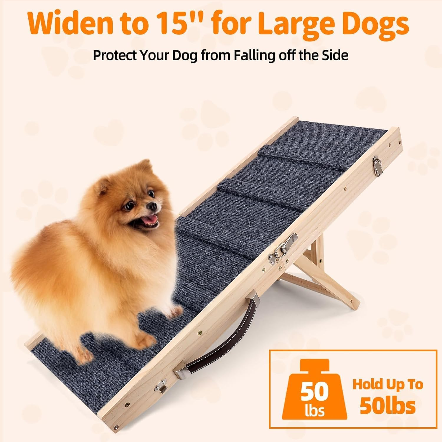 Dog Ramp, Non-Slip Dog Ramp for Bed，Portable Folding Pet Ramp for Small Dogs Cats，83Cm Long Adjustable 4 Heights 20-42 Cm ，UP 50 Lbs/23Kg，Dog Ramp Suitable for Bed, Couch, Car