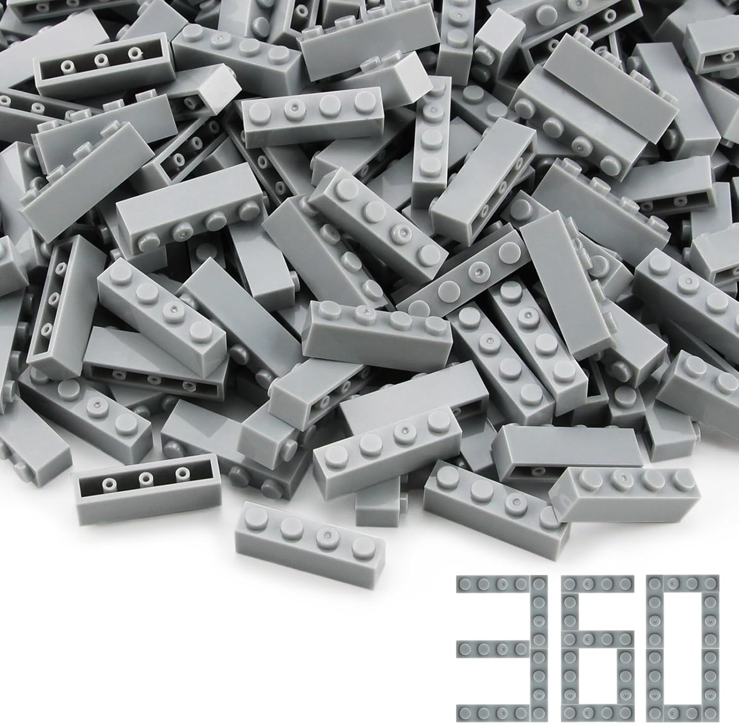 Feleph 400 Pieces 1X4 Bricks Light Gray Medium Stone Grey Classic Parts Building Creative Play Blocks Set Toy Classic Accessories Compatible with 3010 3066 Major Brick Brands