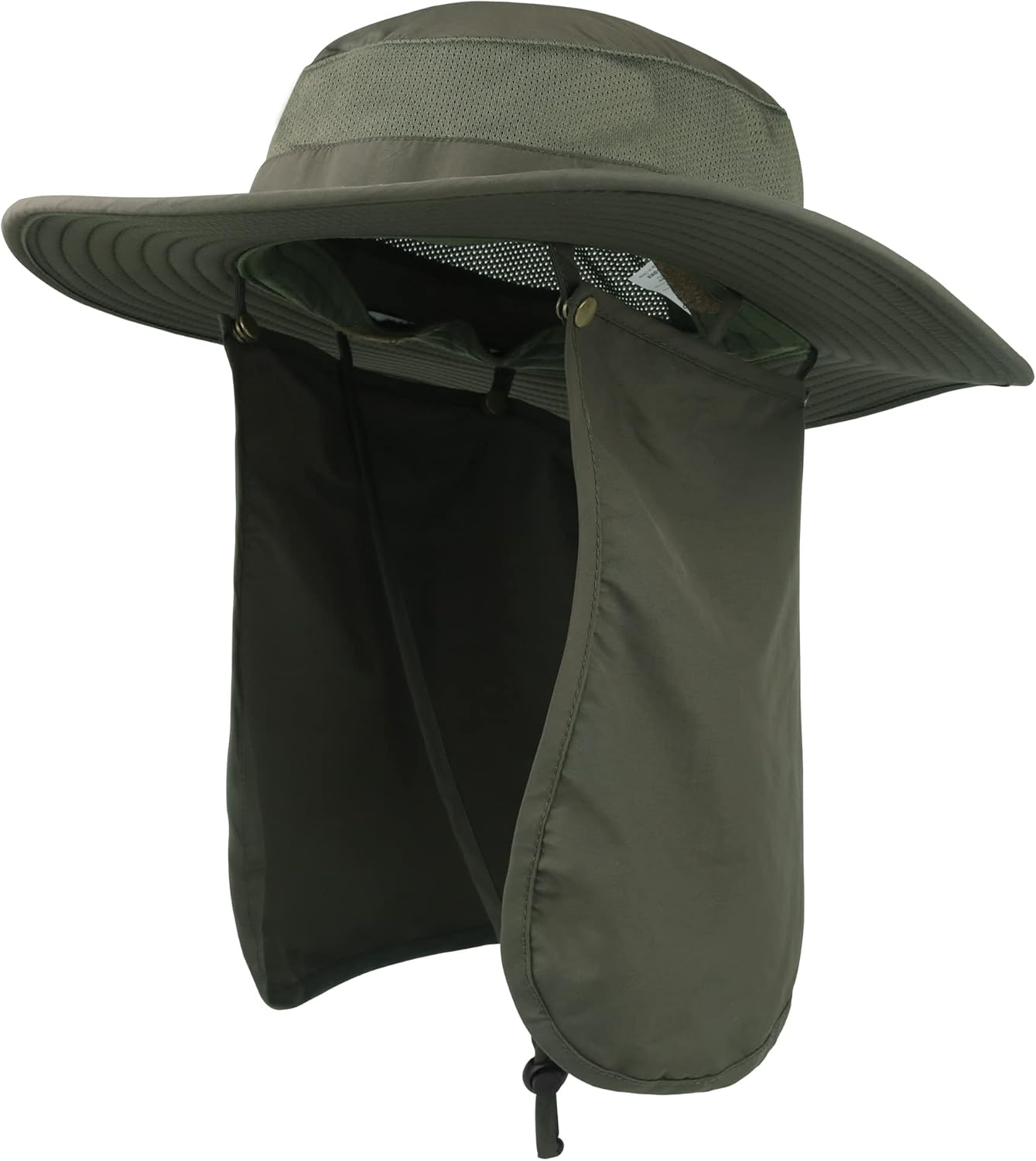 ASY Outdoor Sun Hat UPF 50 Protection Boonie Waterproof Fishing Cap for Men & Women Face Cover Summer Removable Mesh Neck Face Flap Hat - Army Green image number 3