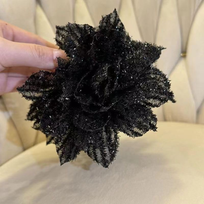 BSLVWG Large Large Mesh Rose Floral Flower Plastic Hair Claws Clips Beads Barrettes Clamps Chignon Updo Holder Hair Accessories for Women (Black)