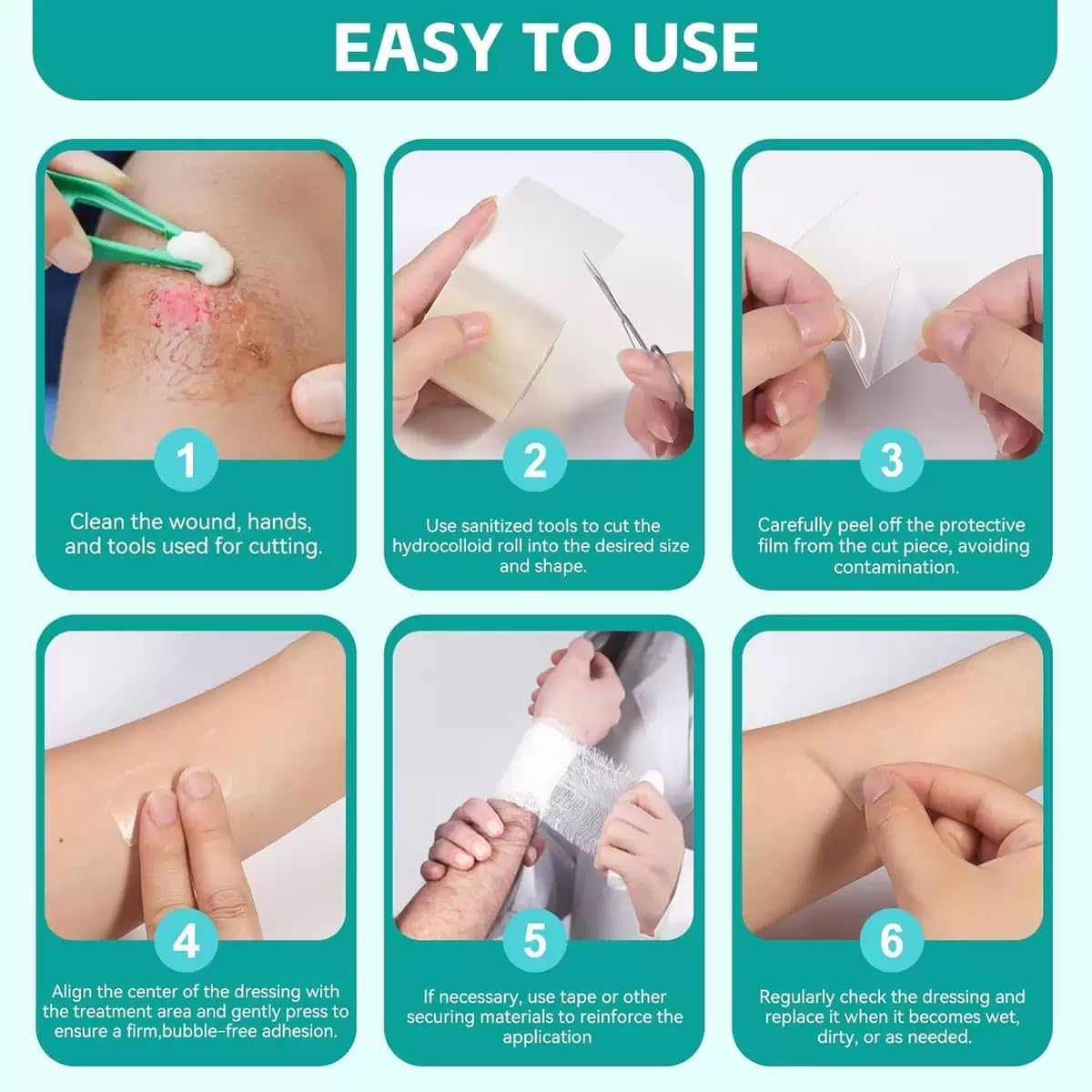 Hydrocolloid Roll for Wound Care, 5Cm*2M Hydrocolloid Bandages Rolls Tape, Waterproof and Ultra Absorbent Patch Bandages Cut-To-Size, First Aid Kit Essential for Burn Blister (Color A) image number 2