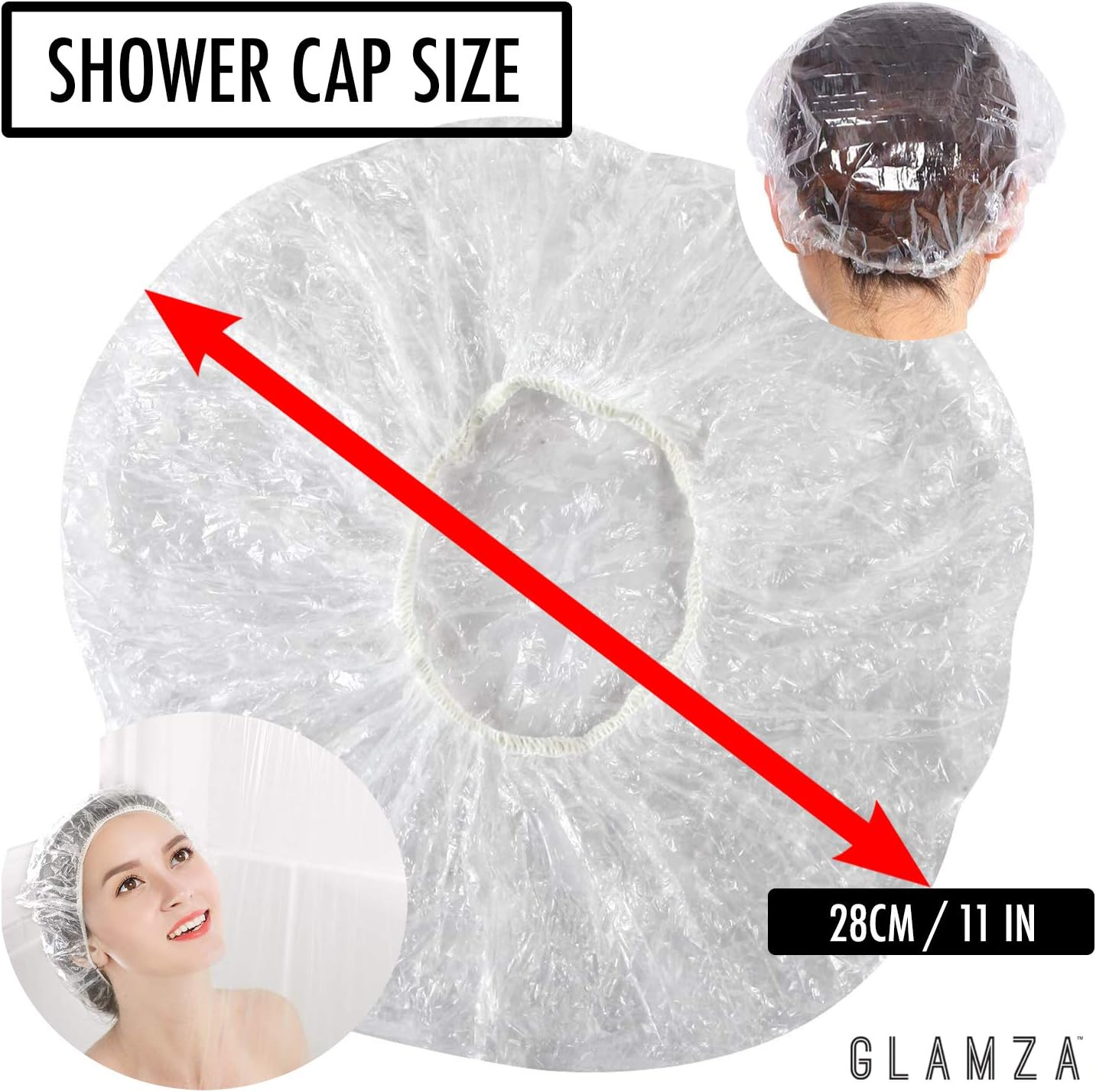 Disposable Shower Caps X100 Clear Waterproof Plastic Shower Caps for Women by GLAMZA image number 1