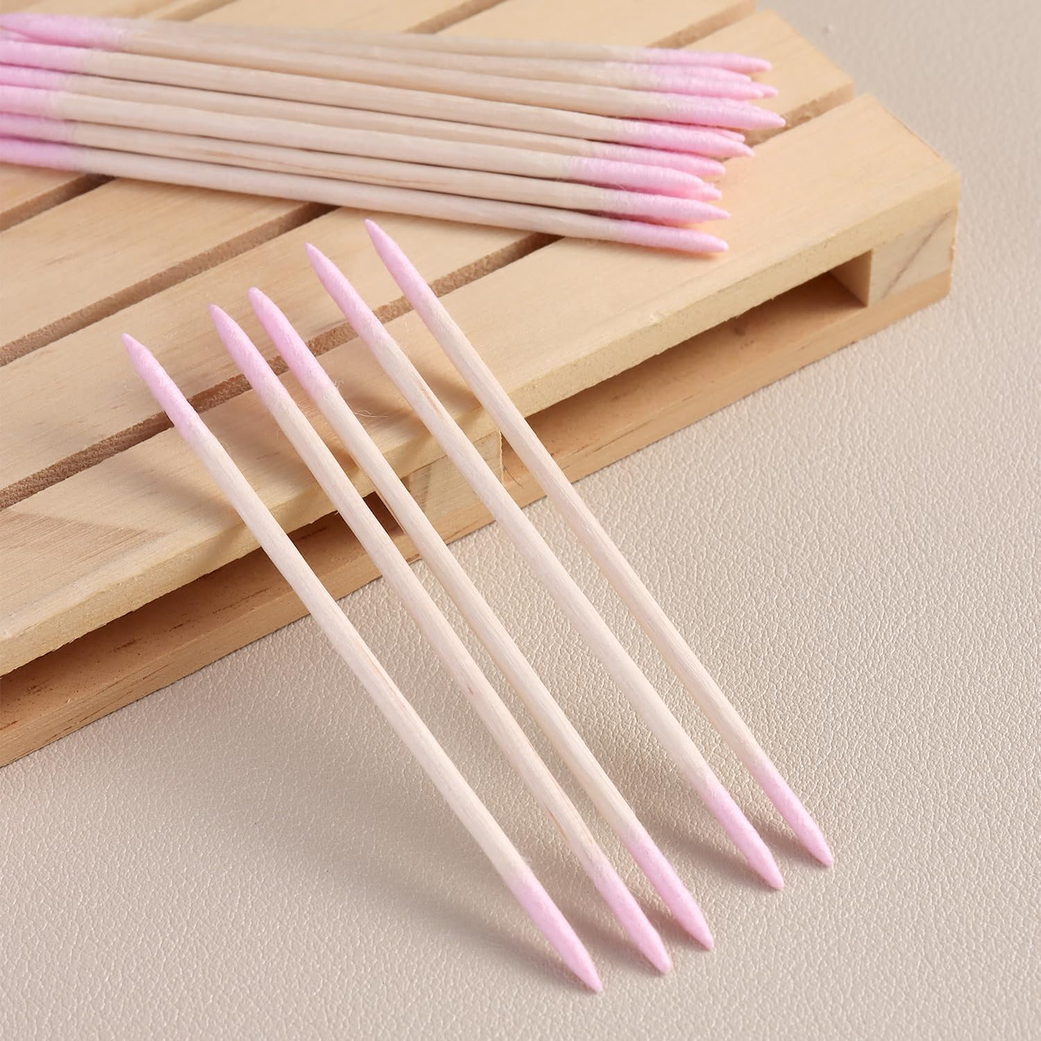 Fspronail 200Pcs Pointed Tip Cotton Swabs, Pink Double-Head Precision Microblading Cotton Swabs with Wooden Sticks Nail Polish Remover Pen Touch up Disposable Makeup Applicators Beauty Tools image number 1