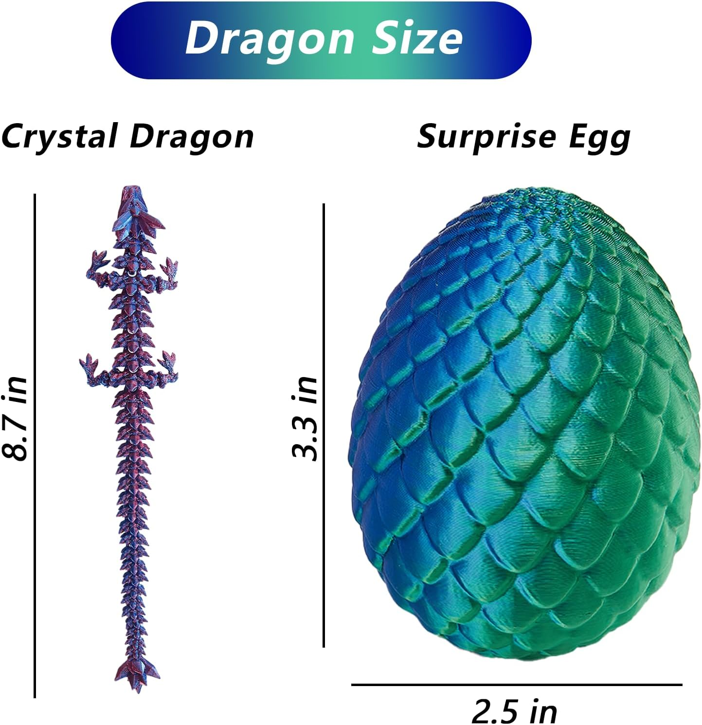 2 Pack 3D Printed Dragon Easter Egg with Dragon Inside, Prefilled Easter Egg Fillers Articulated Fidget Toy, Perfect Basket Essentials Stuffers, 3 Inch image number 1