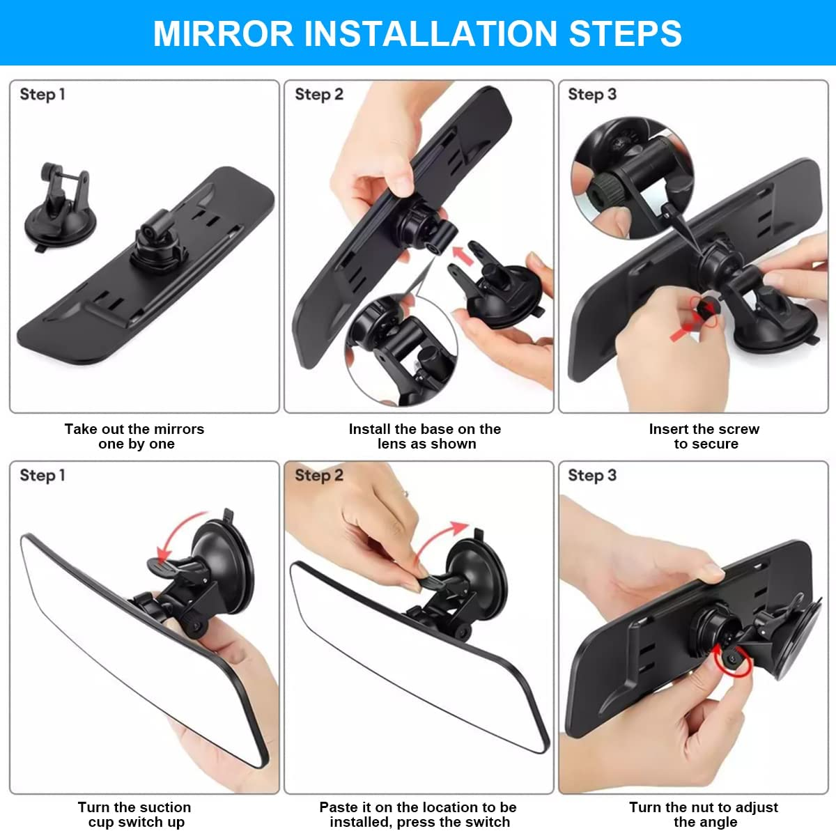 12'' Car Rear View Mirror with Suction Cup, Convex Wide Angle HD Auto inside Rearview Mirror, anti Glare Reduce Blind Spots, 360 Degrees Adjustable, Universal for Marine, Boat, Truck, SUV, Van image number 1