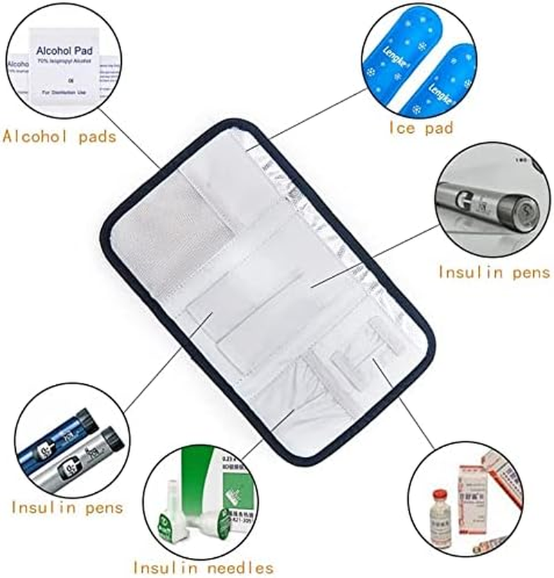 Insulin Cooler Travel Case Diabetic Organizers Medication Cooler Bag with 2 Ice Packs Travel Kits Waterproof and Insulation Liner (Black) - Black image number 4