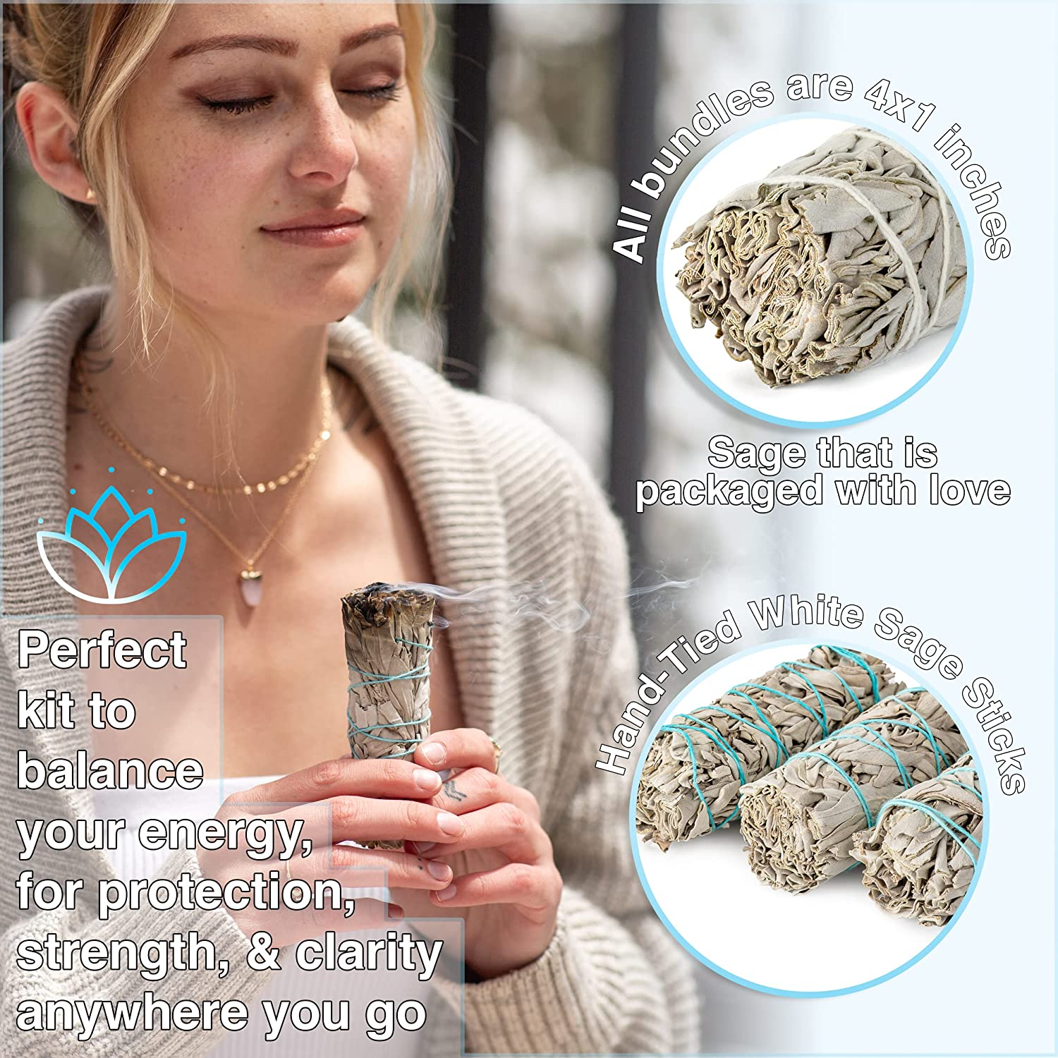 Handcrafted 4 Inch White Sage Sticks - Fresh, Natural California Sage Smudge Sticks with Instructions & Blessings - Wand Sage for Cleansing House Negative Energy & Other Smudging Rituals image number 1