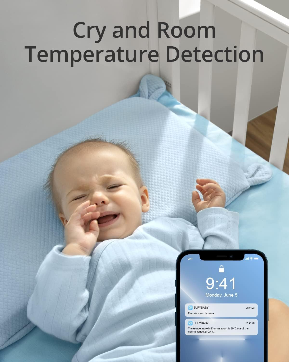 Eufy Baby Wi-Fi Baby Monitor 2K with Noise Detection, Night Vision, Room Temperature Detection, Camera, Easy Setup, User-Friendly App, Requires 2.4Ghz Wi-Fi image number 4