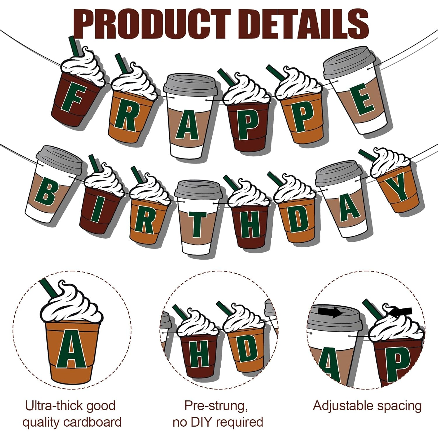 Frappe Birthday Banner, Pre-String Frappe Coffee Birthday Decorations Frappe Birthday Banner Coffee Themed Party Decorations for Coffee Party Supplies image number 6