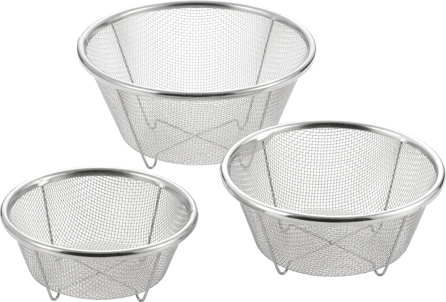 Yoshikawa SJ3356 Strainer Shallow Shape, Made in Japan, 7.5 Inches (19 Cm), 9.8 Inches (25 Cm), Set of 2, Stainless Steel, Silver