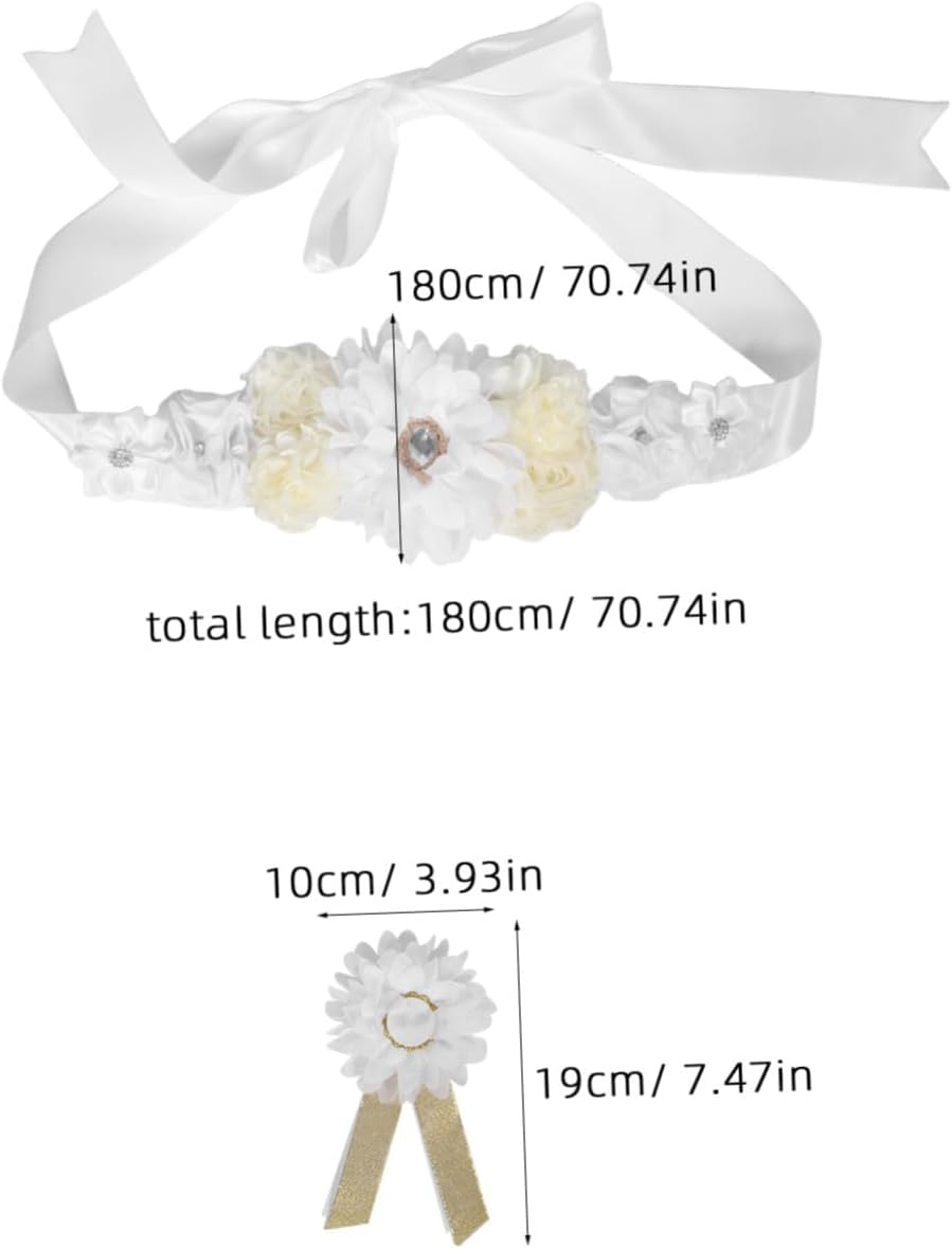 Ibasenice Adjustable Floral Pregnancy Sash Belt for Shower and Maternity Support Gentle Belly Compression Maternity Sash Keepsake for Bridal Party and Photoshoot Accessory image number 2