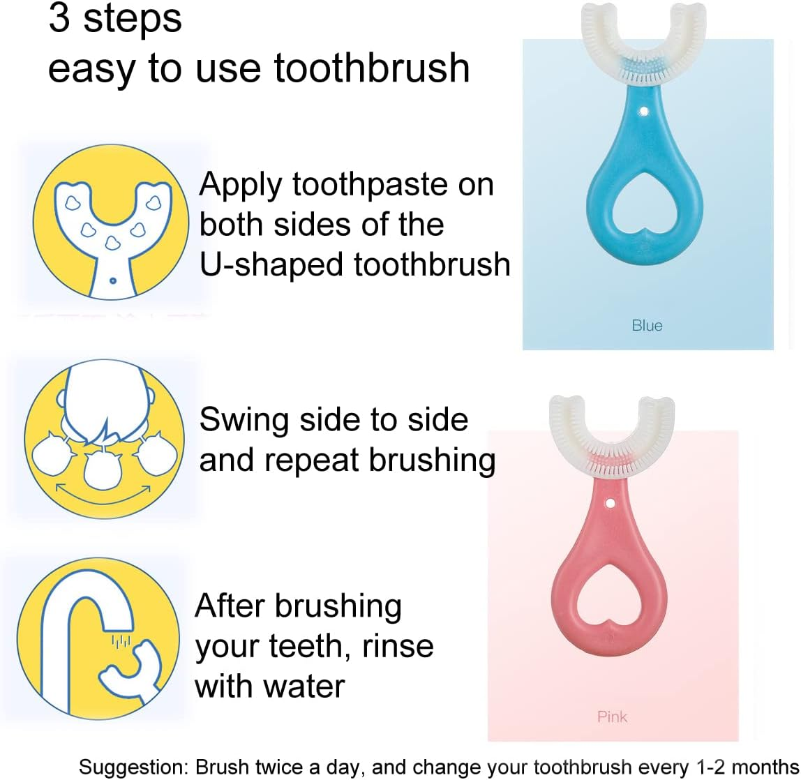 Claiol 2 Pcs U-Shaped Kids Toothbrush, Premium Soft Manual Training Toothbrush for Kids 2-6 Years Old. (Blue+Pink) image number 3