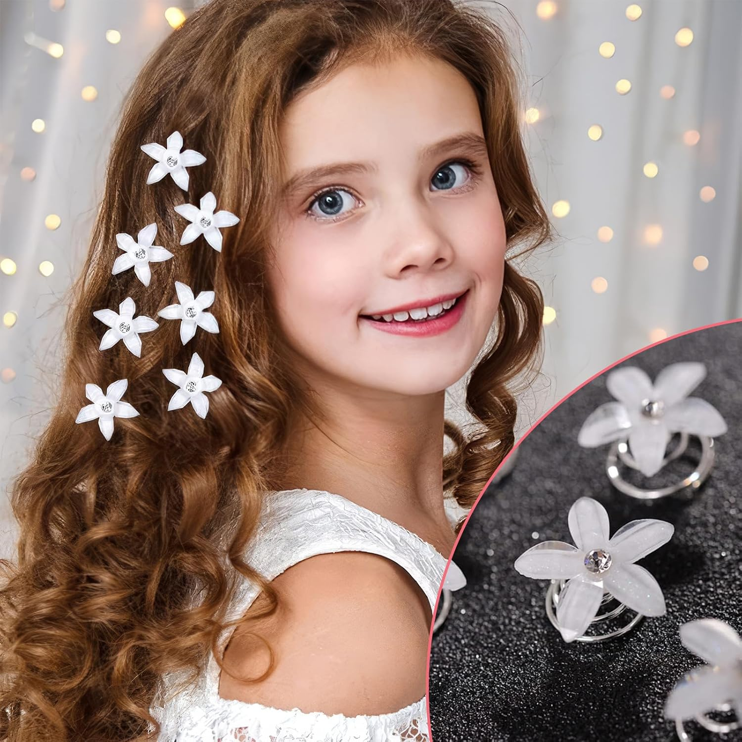 DHWEKU 10 White Flower Hair Spiral Wedding Hair Accessories Bridal Hair Clips image number 5