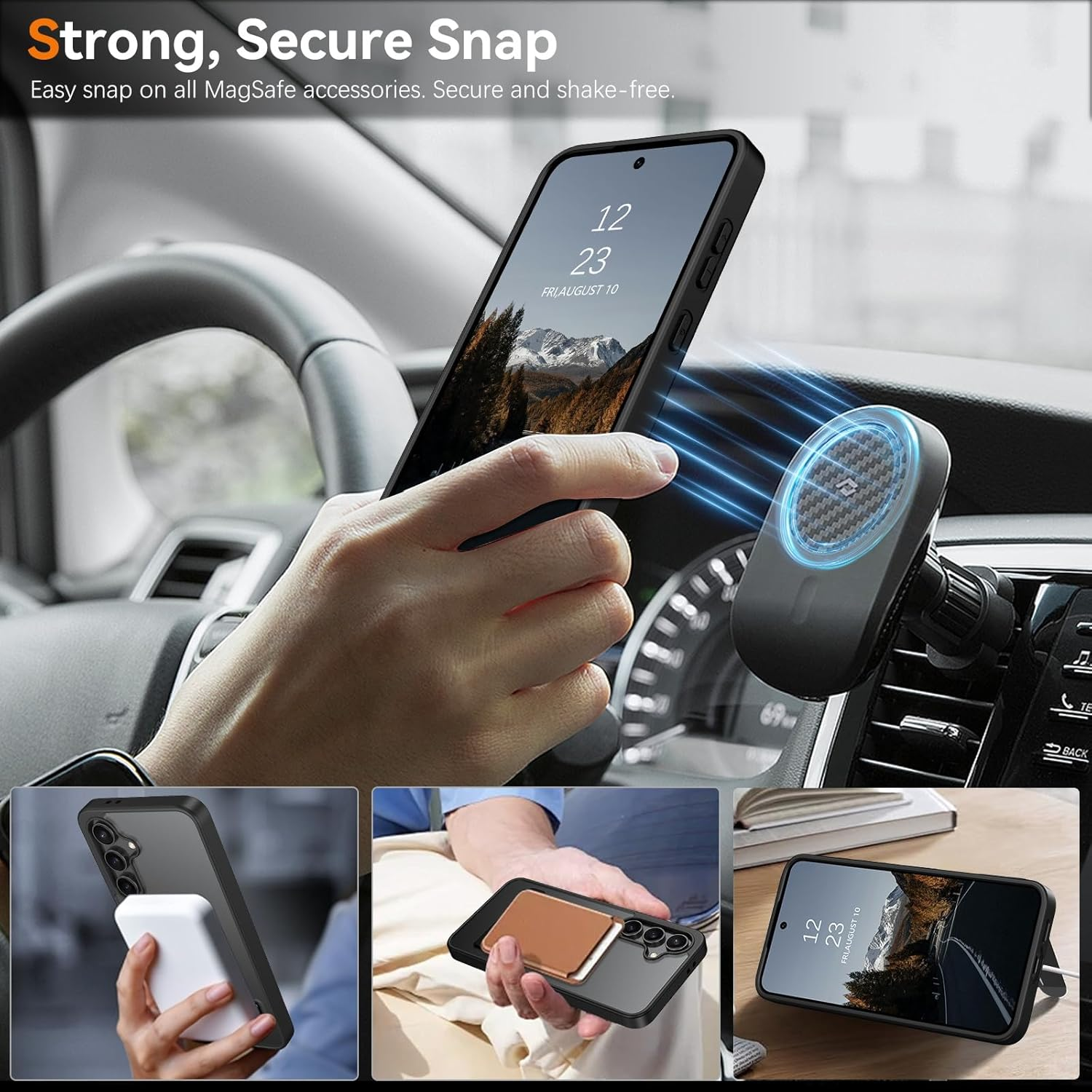 VENINGO Samsung Galaxy S24 FE 5G Case, Magnetic Cover with Invisible Kickstand, Compatible with Magsafe Slim Fit Anti-Scratch Military Grade Drop Protection Matte Translucent Hybrid Shockproof, Black image number 4