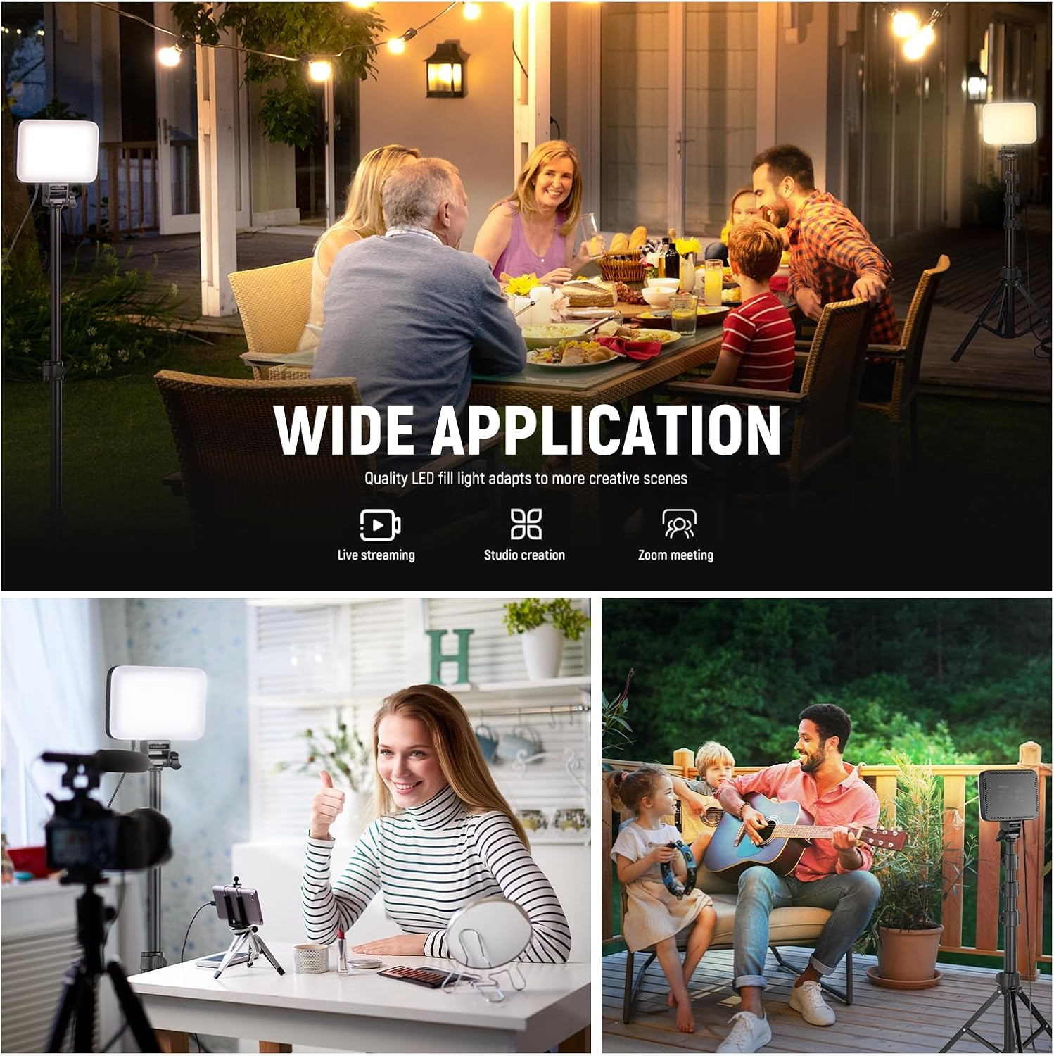 NEEWER Basics Studio Panel Key Lighting Kit, 2 Pack Bi Color LED Video Light with Tripod Stands & Filters, Dimmable Portable 3200K-5600K CRI95 750Lux for Photography Recording Streaming Podcast, BP66 image number 1