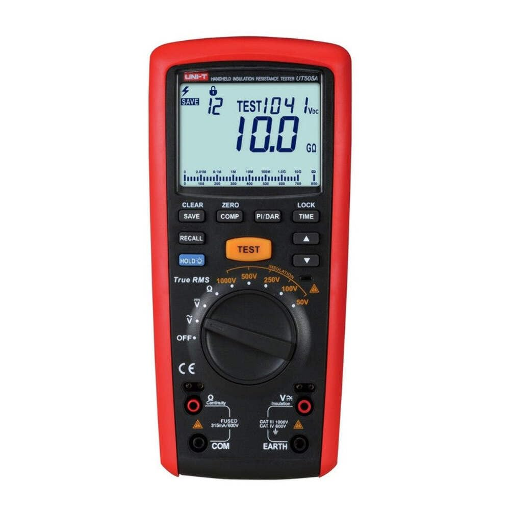 UNI-T UT505 Series Handheld Insulation Resistance Tester, Red/Grey Measure Insulation Resistance, PI, DAR (UT505B) image number 1