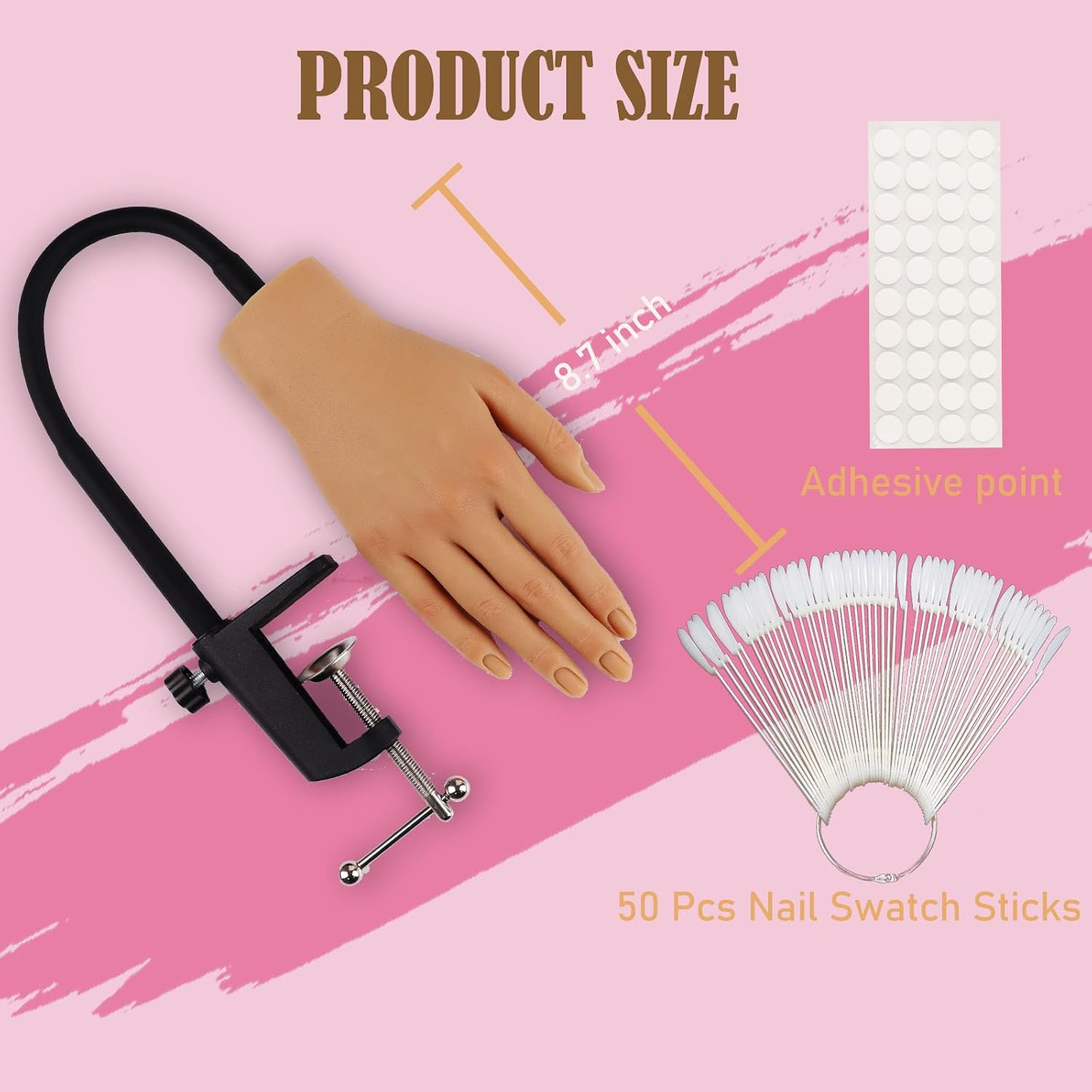 Silicone Practice Hand for Acrylic Nails,Silicone Nail Hand Practice,Silicone Nail Hand for Show,Fake Training Hand with Manicure Kits for Diy/Nail Salon Artists/Nail Artist（3#-Right） image number 6