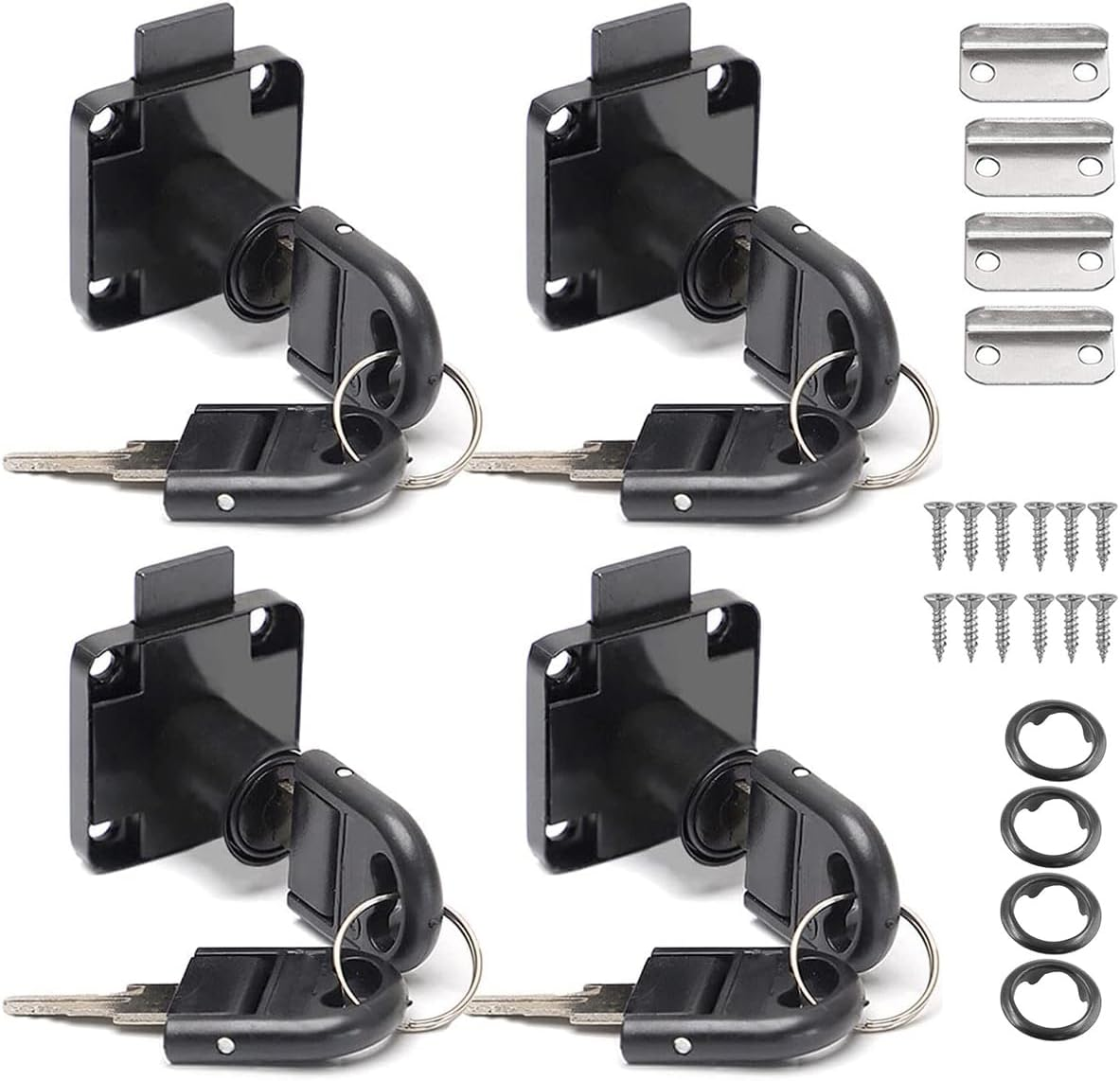 4PCS Cam Lock 22Mm, Security Cabinet Lock with Key Different Cupboard Lock for Furniture Mailbox Drawer Postbox Letterbox Household Office Door Locks Black
