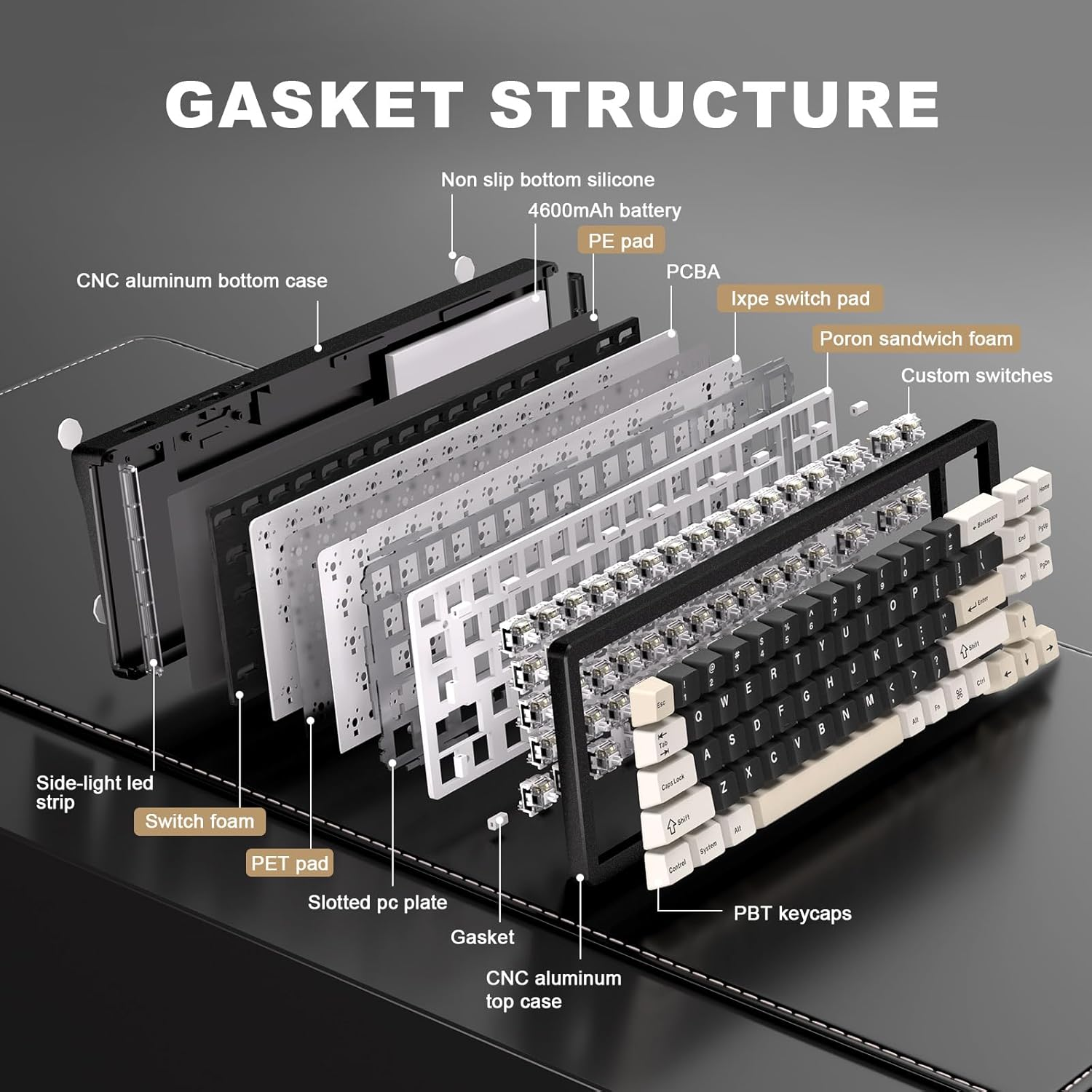 YUNZII AL71 75% Mechanical Keyboard, Full Aluminum CNC, Hot Swappable Gasket, 2.4Ghz Wireless BT5.0/USB-C Wired Gaming Keyboard,Nkro Programmable RGB Backlight,For Win/Mac(Black,Crystal White Switch)