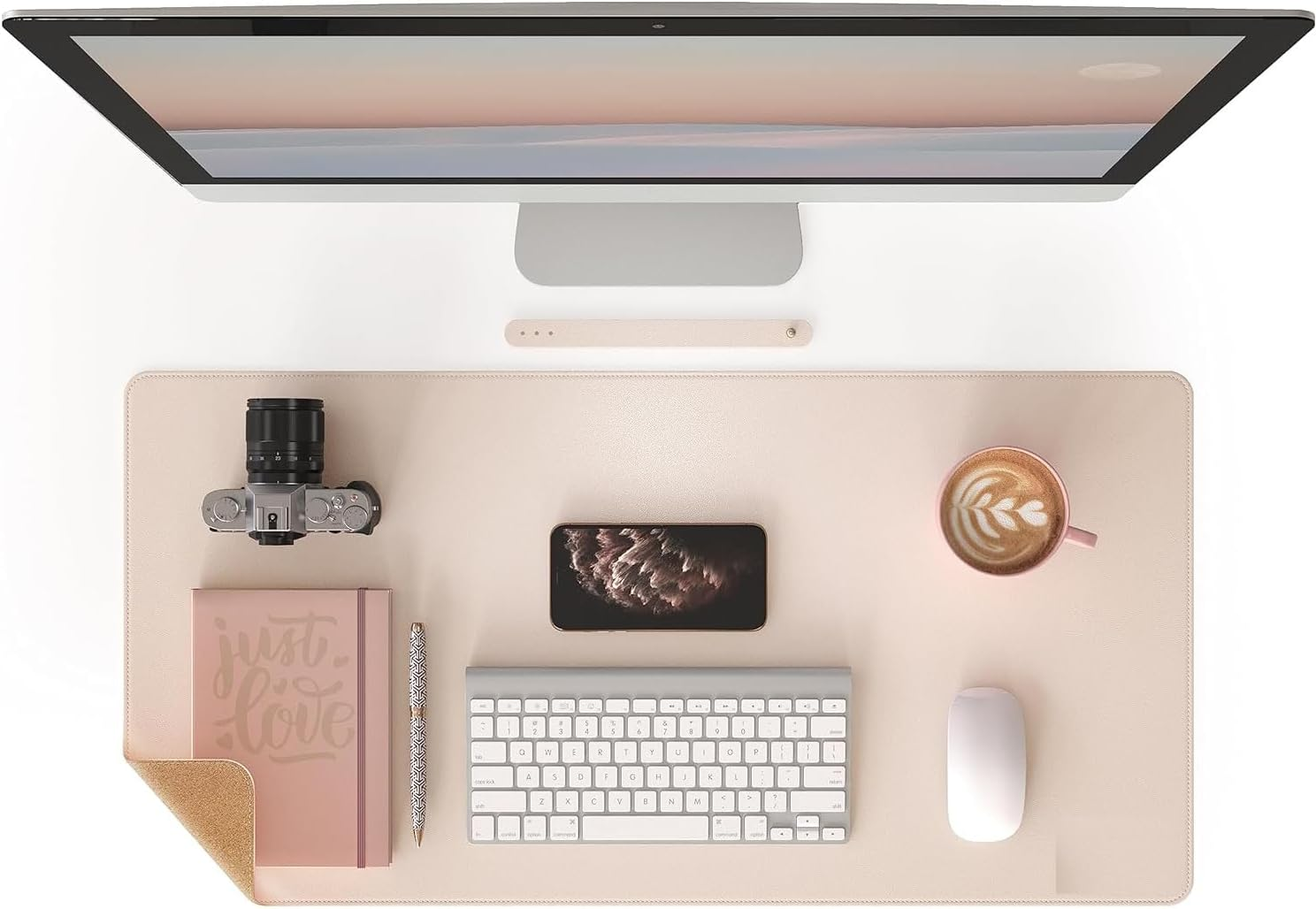 RENMTURE Dual-Sided Desk Pad, Natural Cork & PU Leather Large Mouse Mats for Office and Home Work, Desk Protector Non-Slip, Waterproof, Easy Clean (Beige, 32"X16") image number 3