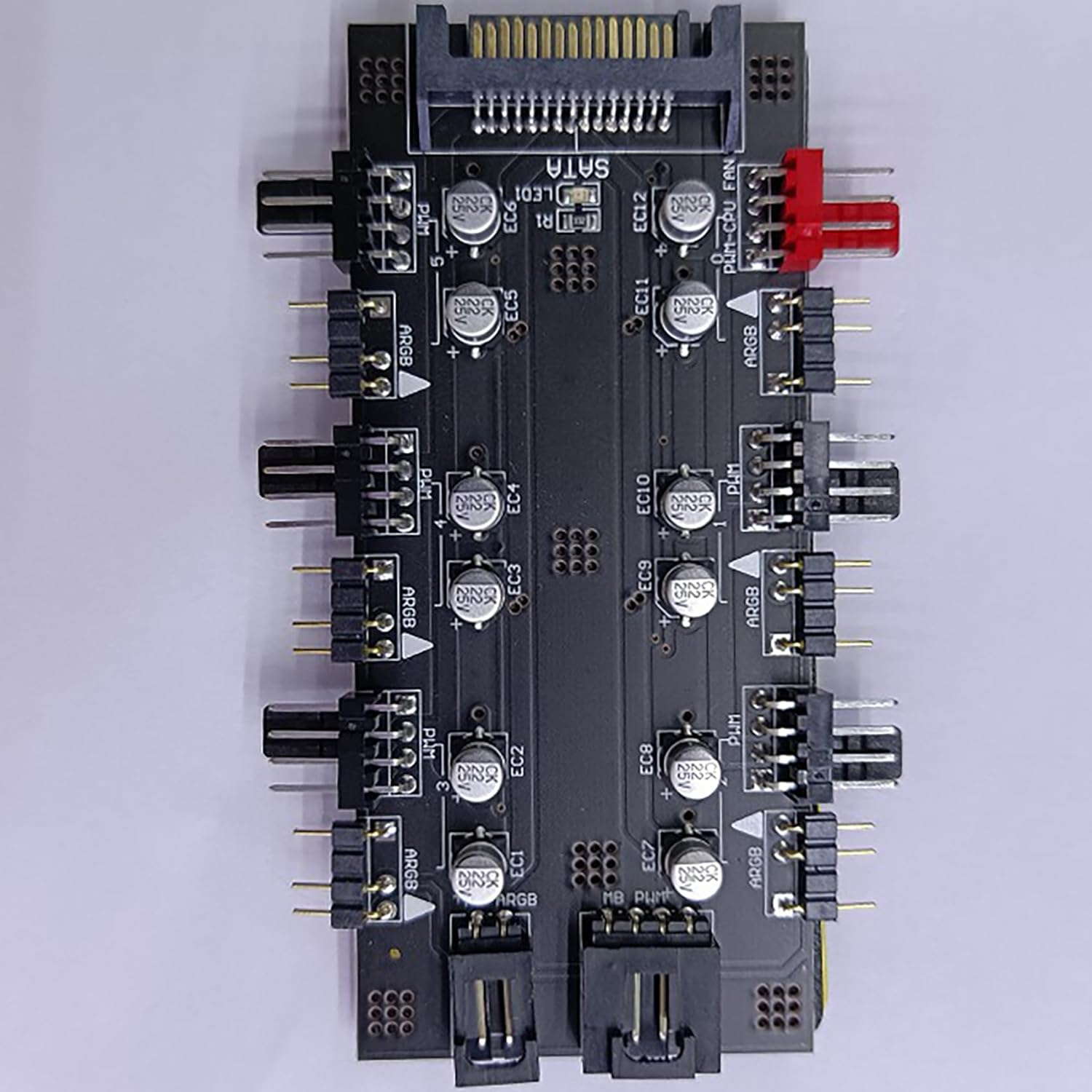 Tunghey 12V 4Pin PWM & 5V 3Pin ARGB Hub with SATA 15Pin Power 2-In-1 Hub 6 Way Sync CPU Cooling Fan RGB Hub Lighting PCB Splitter for Extended Motherboard Interface image number 4
