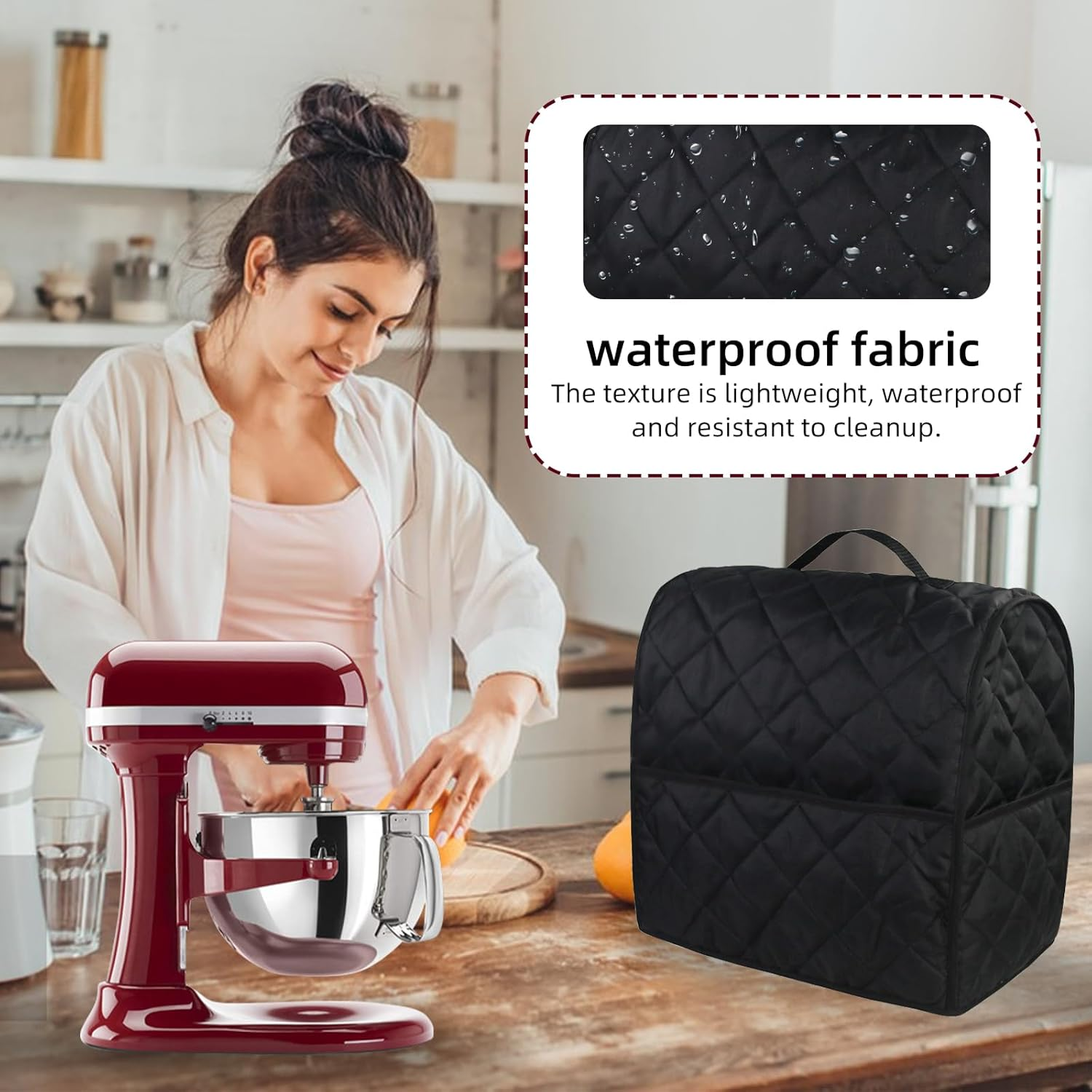 ZYNTM Kitchen Aid Stand Mixer Cover, Dustproof Full Covering 36X24Cm, Waterproof Mixer Bag with Side Pocket, Black Cotton, 24X24X25Cm, FOOD MIXER image number 6