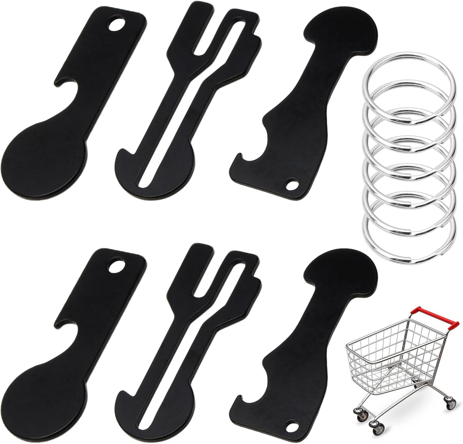 6 Pcs Australia Shopping Trolley Release Key Set, 3 Shape Designs with Stainless Steel Construction & Bottle Opener Feature, Trolley Token Keyring for Supermarket Cart Access (Black) image number 3