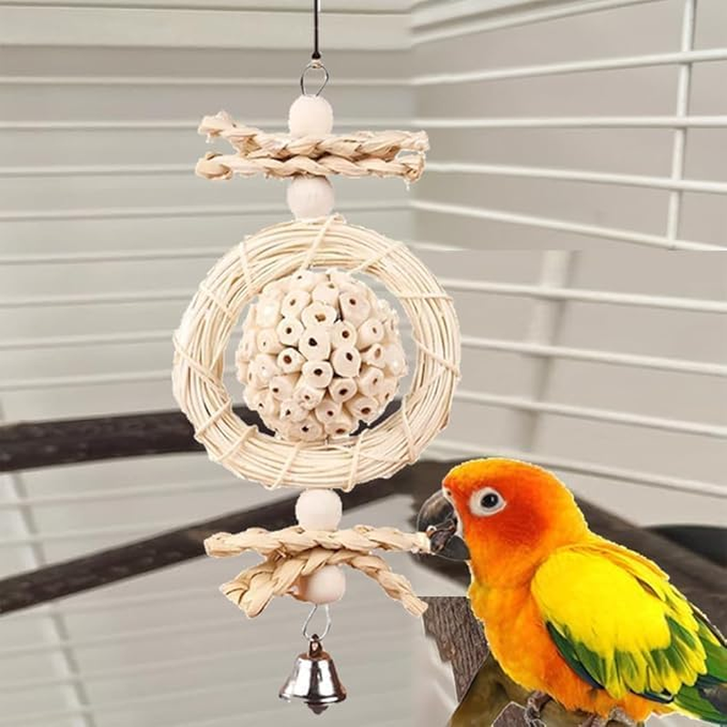 Hanging Chewing and Foraging Cage Foraging with Bell, 1Pc Bird Chewing and Foraging Toy, Parrot Cage Foraging Hanging Toy, Bird Shredding Foraging Chew Hanging Toy image number 5