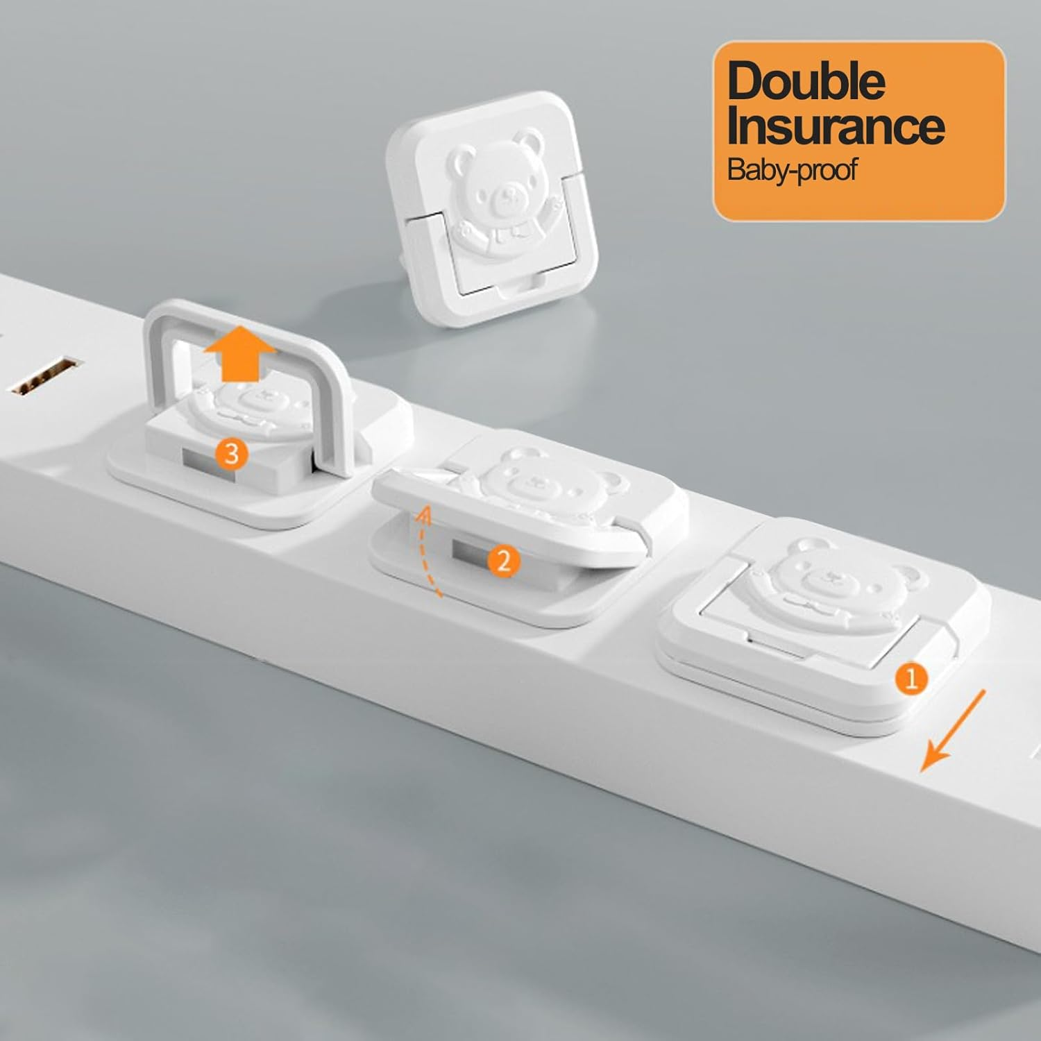 26Pcs Socket Protection Cover, Power Point Cover Child Proof with Hidden Handle, Power Point Cover Waterproof, Dustproof and Electric Shock-Proof (National Standard-Square Bear 3-Hole-White *26) image number 5