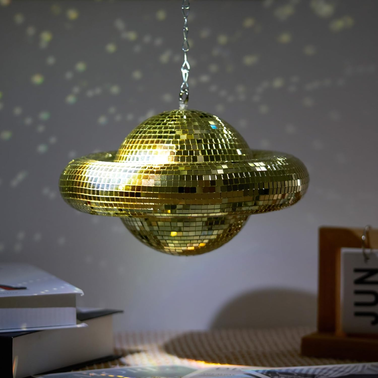 Disco Ball Planet Shaped D&eacute;cor - Gold Disco Balls Decorations for Party,Room, Home, Bar, KTV, Hanging Disco Decor Retro-Reflective Disco Ball Lights Funky Home Decor (9 Inch) - Gold image number 3