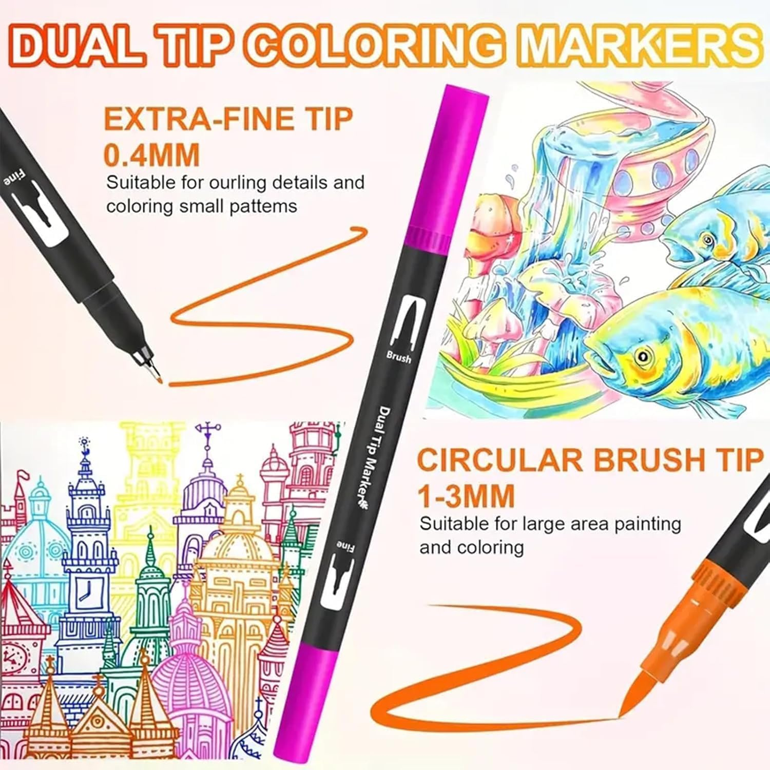 Dual Tip Brush Pens Set, 120 Colors Dual Brush Marker Pens Art Markers with (Fineliner & Brush) for Adult Coloring Books No Bleeding, Note Taking, Hand Lettering - Drawing Art Supplies Kit image number 5