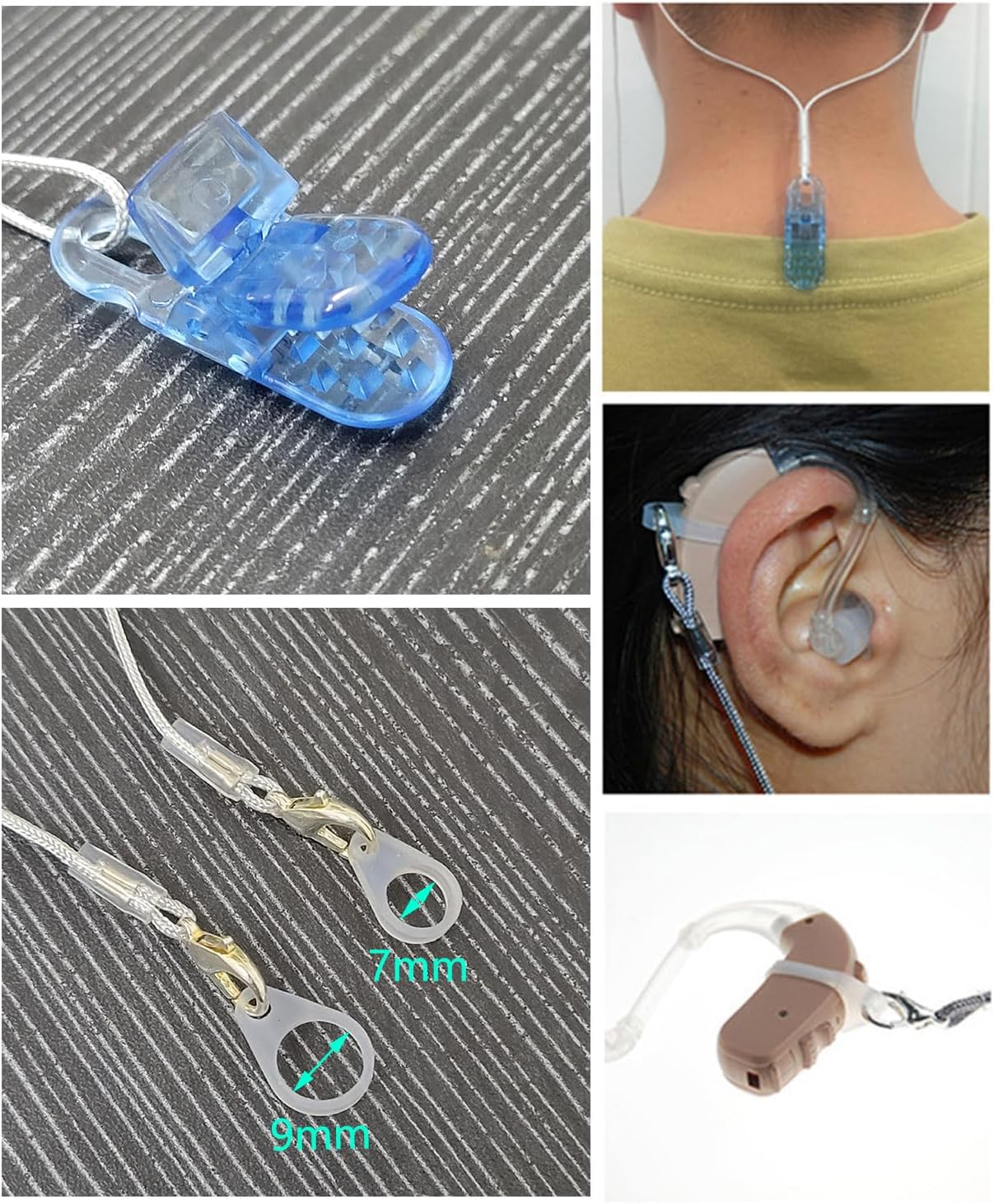 2 Sets Hearing Aid Clip Anti-Lost Lanyard Safety Retainer for Adults and Kids for 7Mm & 9Mm Silicone Loops with Storage Case image number 1