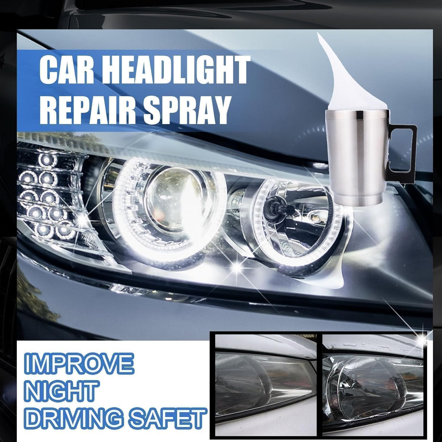 Car Headlight Restoration Kit, Auto Headlight Lens Polish Repair Kit Atomizing Cup Headlight Vapor Renovation Tool with 100Ml Liquid for Repair of Scratch,Yellowed, Haze, Oxidized, Cracked Headlights image number 5