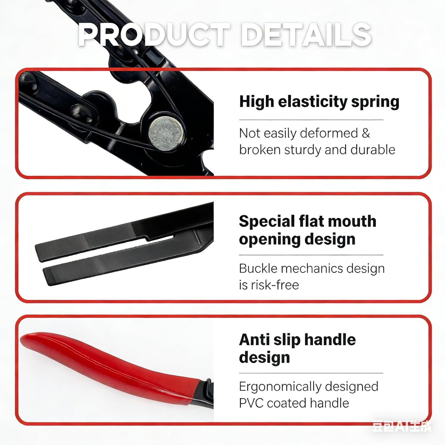 Panel Clip Removal Pliers, Automotive Trim Removal Tool for Push Pins & Clips, Car Door Panel and Interior Trim Tool, Red