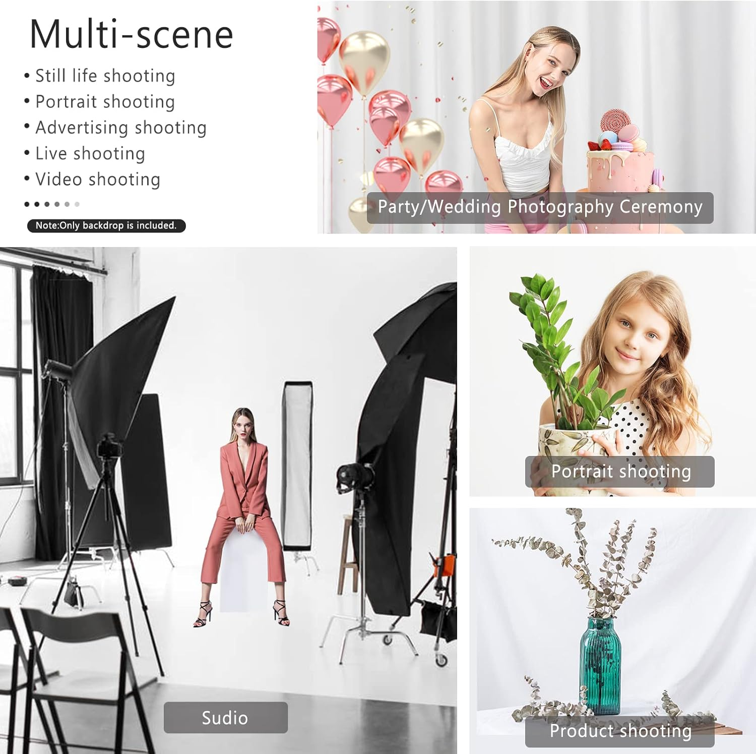 MSKIRA White Backgrounds for Photography 3X3.6M/10X12Ft Screen Backdrop Background Photo Backdrop for Meeting Youtube Video Streaming Gaming image number 2