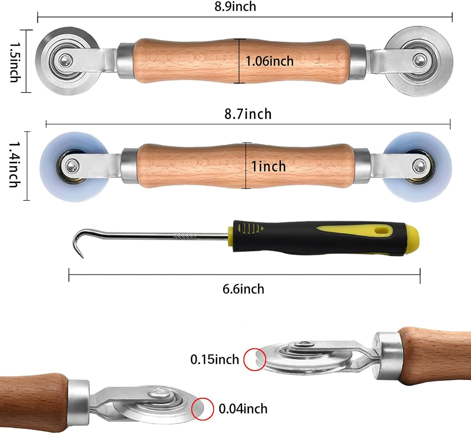 BAYTORY 3Pcs Screen Tool, Window Screen Spline Roller Tool with Wooden Handle and Steel/Nylon Bearing Wheels, Mesh Screen Door Repair Kit Easy to Use image number 2